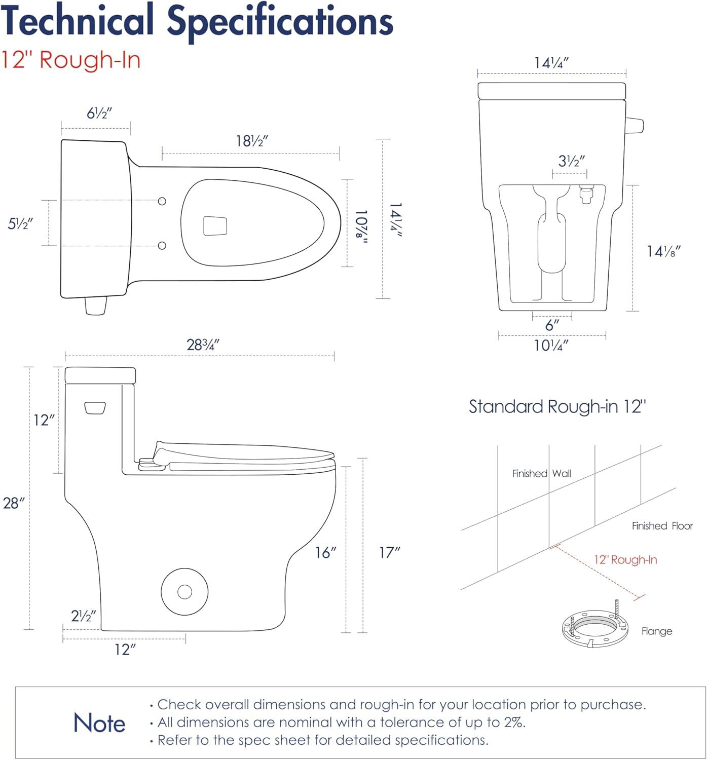 Eridanus One Piece Toilet Elongated With Soft Closing Seat, Comfortable ADA Compliant 17" Chair Height Seat, Powerful & Quiet Left Side Trip Lever Flush (1.28 GPF), 12" Rough-In