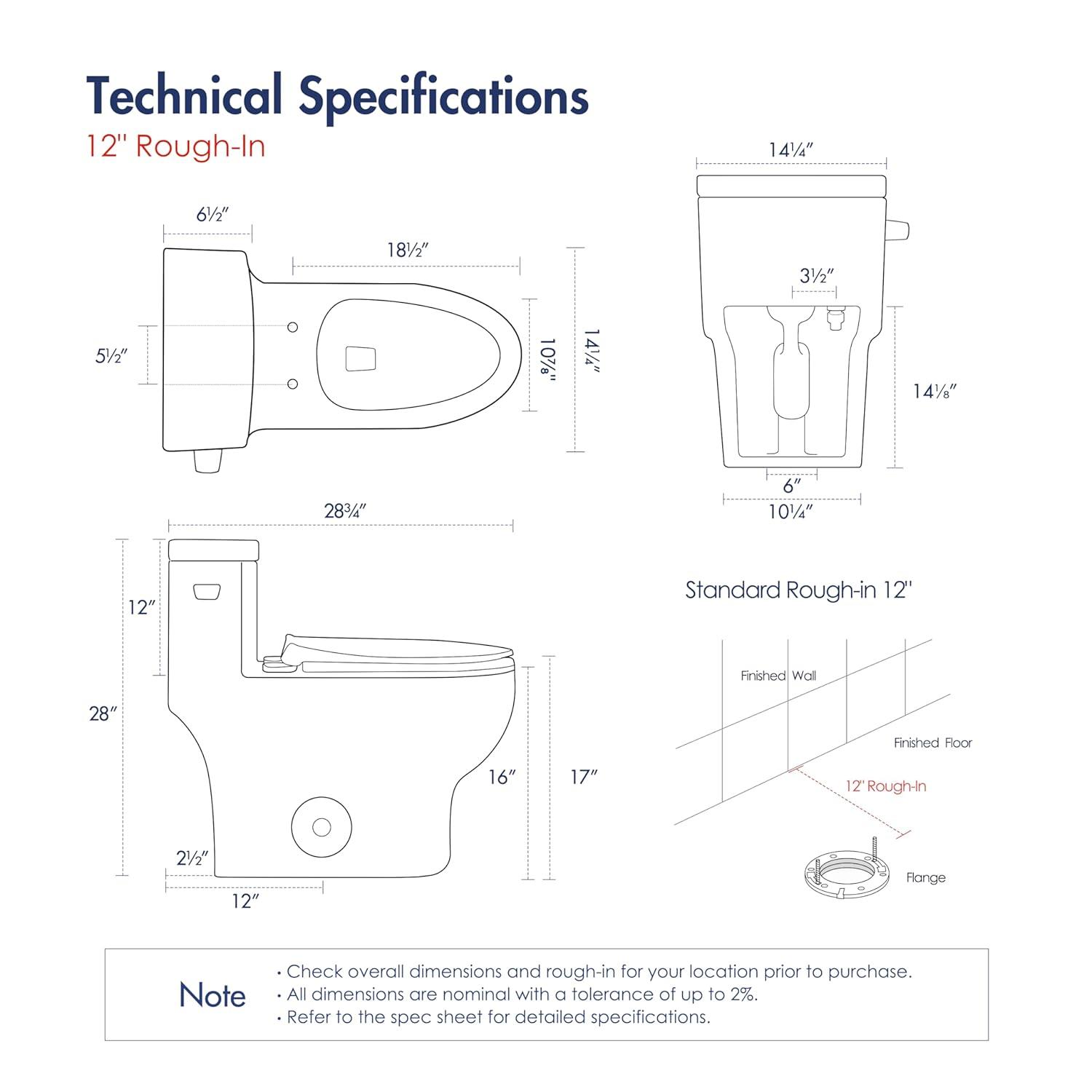 Eridanus One Piece Toilet Elongated With Soft Closing Seat, Comfortable ADA Compliant 17" Chair Height Seat, Powerful & Quiet Left Side Trip Lever Flush (1.28 GPF), 12" Rough-In
