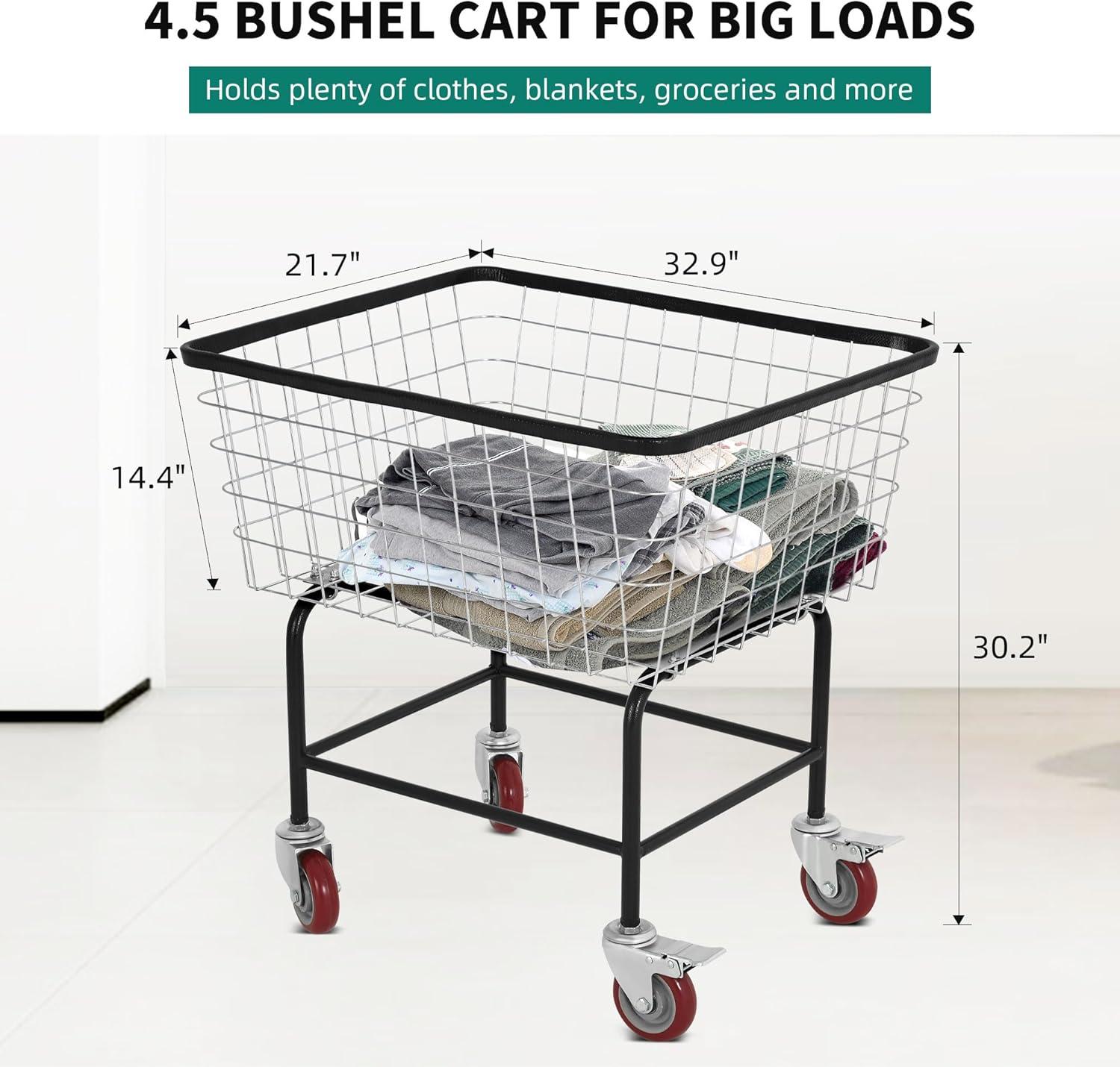 Large Galvanized Steel Rolling Laundry Cart with Wheels