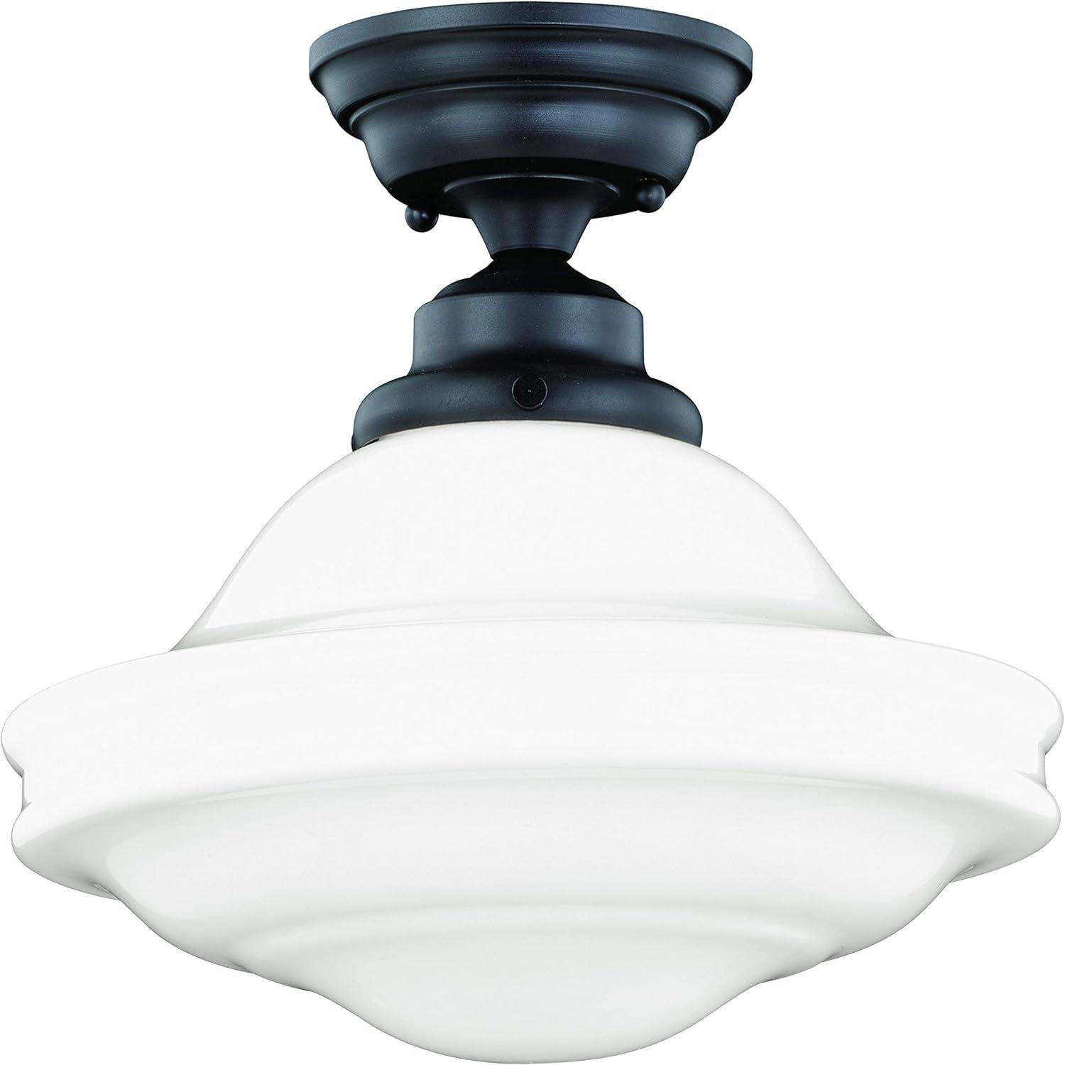 Vaxcel Huntley 12-in W Bronze Farmhouse Schoolhouse Semi Flush Mount Ceiling Light White Glass