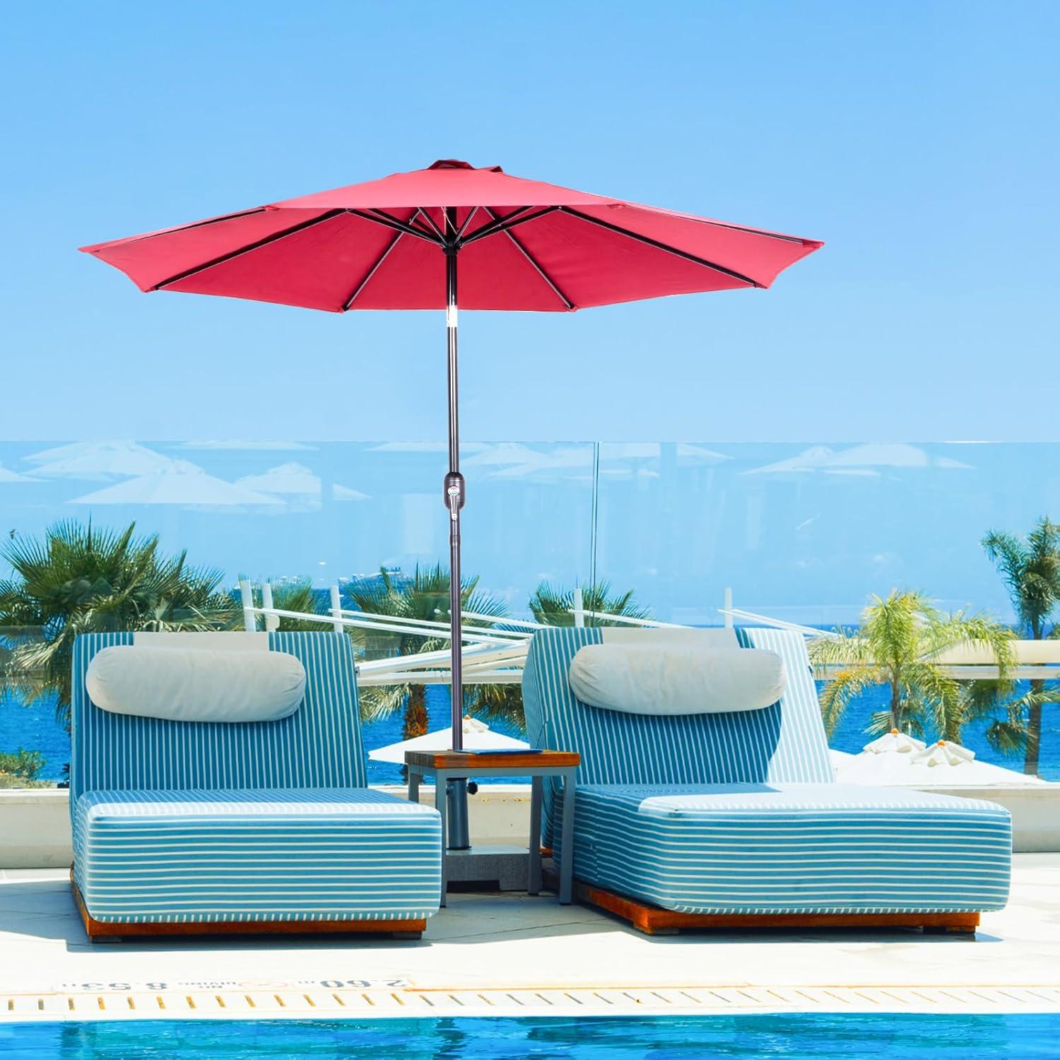 9 Ft Patio Umbrella with Crank System and Tilting Feature - UV Resistant Polyester Fabric - Red