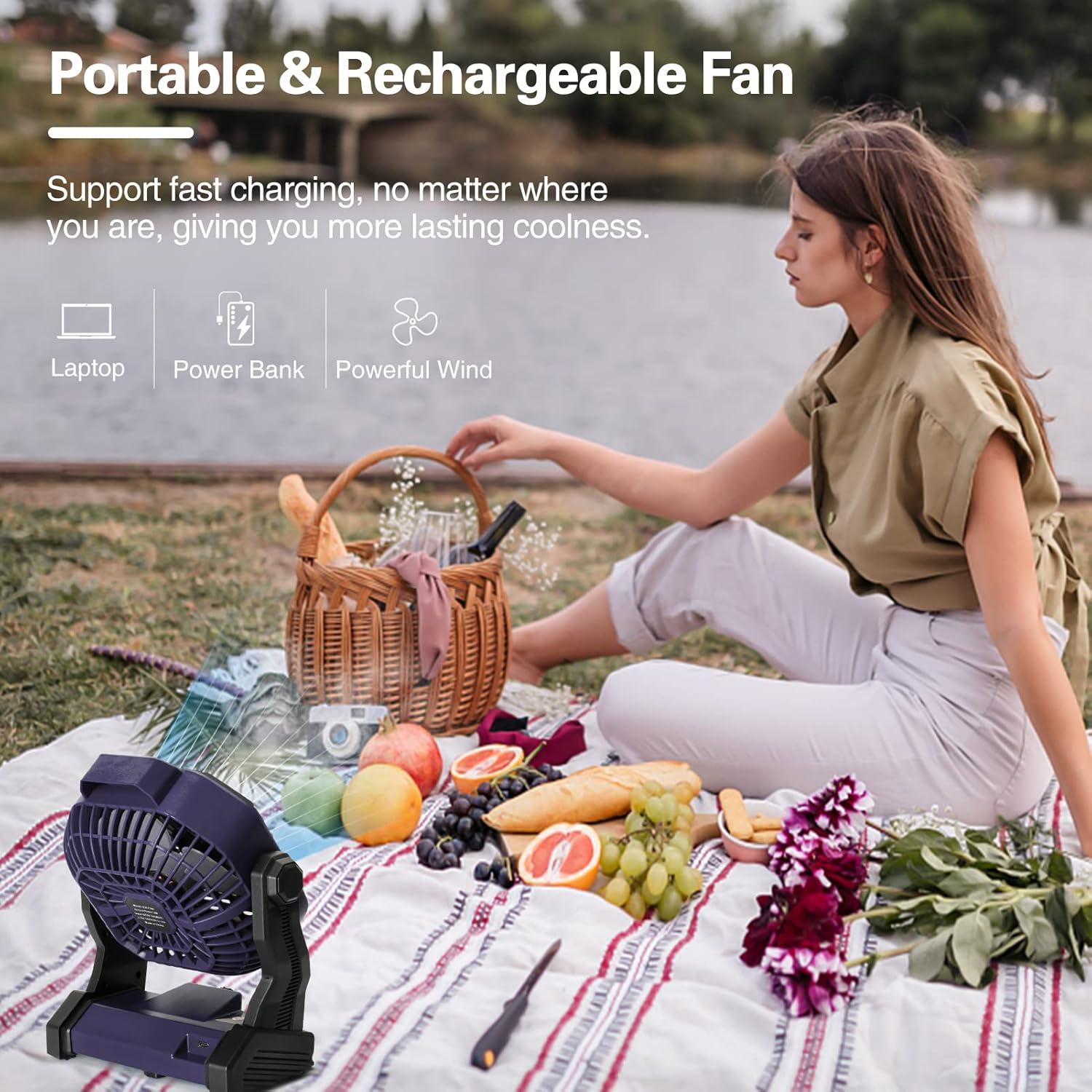 CONBOLA Portable Fan Rechargeable, 20400mAh Cordless Battery Powered Fan with LED Lantern, USB C Battery Operated for Travel Bedroom Home Camping Tent Office Beach Desk Fishing Table