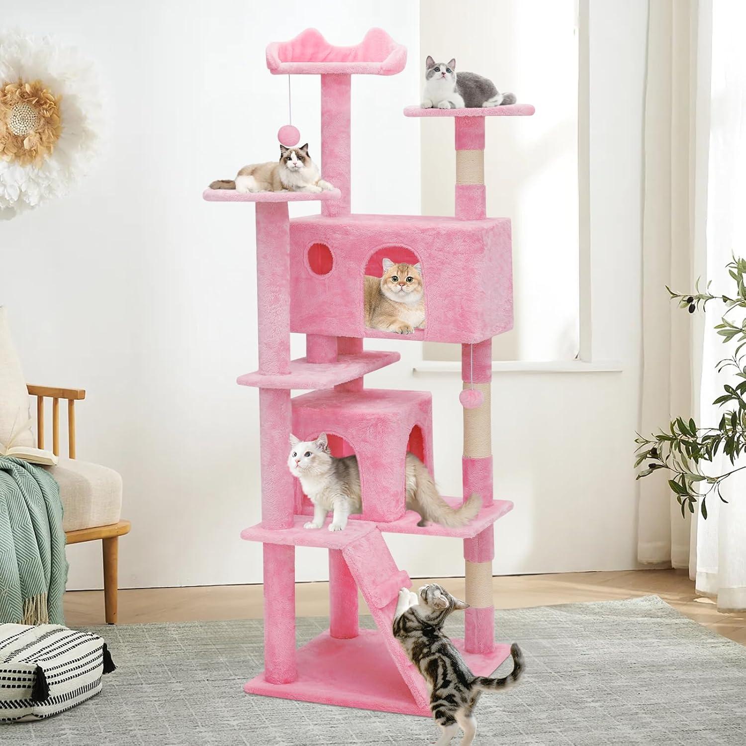 Soft Pink Multi-Level Sisal Cat Tree Tower