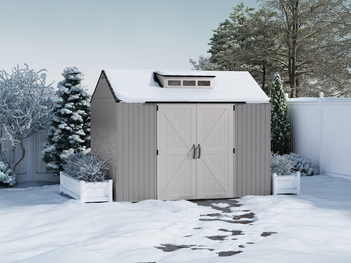 Rubbermaid Large Resin Outdoor Storage Shed, 10.5 x 7 ft., Gray, with Substantial Space for Home/Garden/Back-Yard/Lawn Equipment