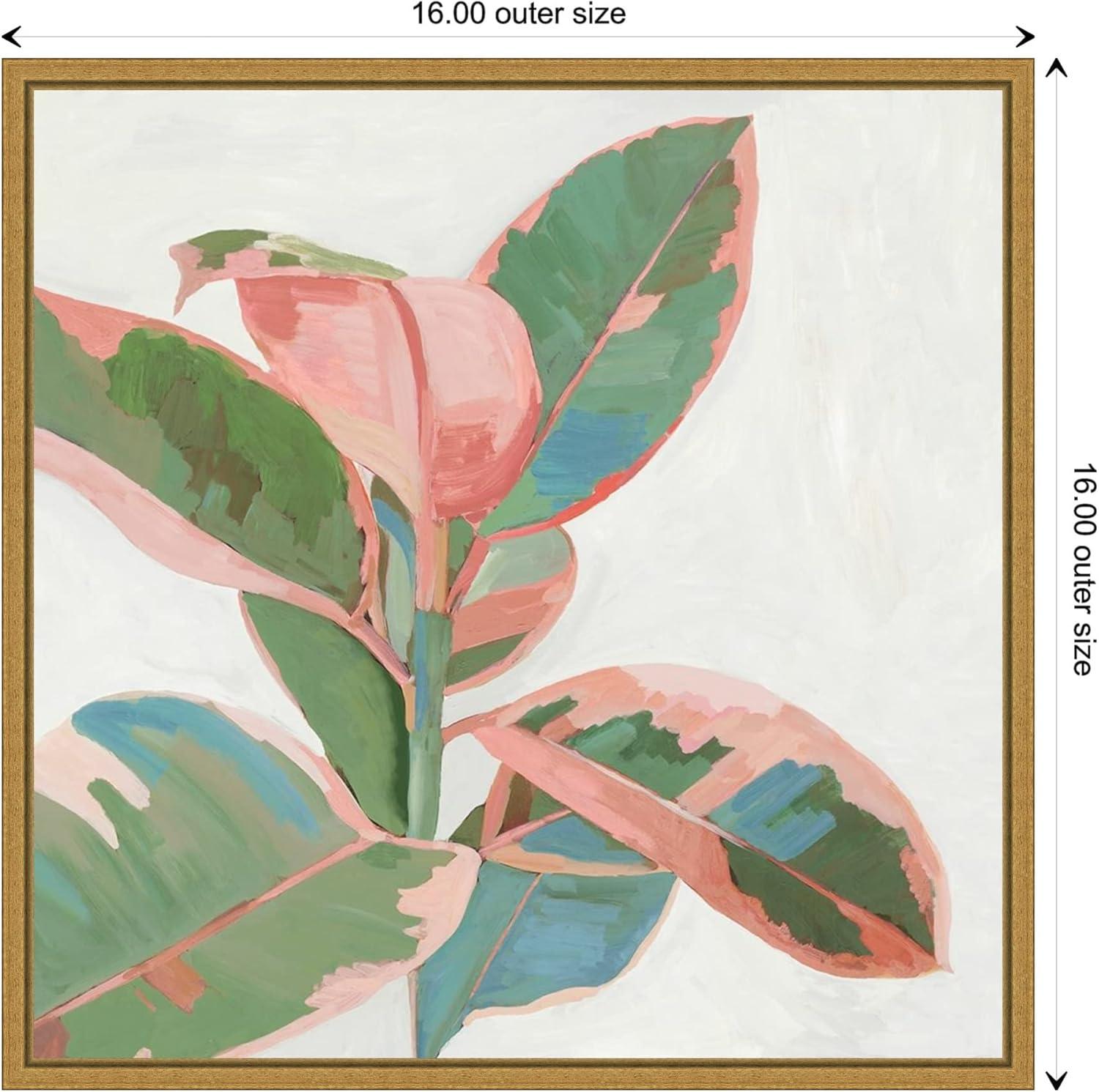 Pink and Green Ficus Canvas Print with Gold Frame