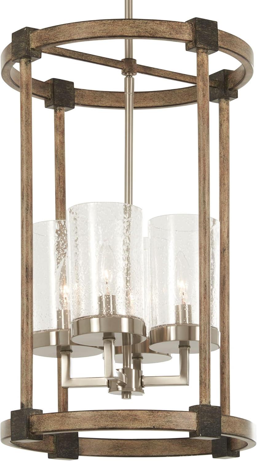 Minka Lavery Nickel Stone Pendant Chandelier 14 1/2" Wide Farmhouse Seeded Glass Shade 4-Light Fixture for Dining Room House Home