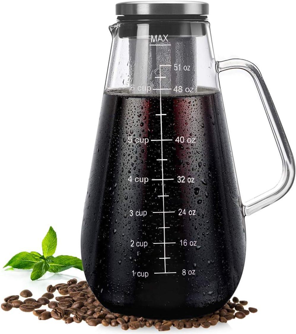 51oz High Borosilicate Glass Cold Brew Coffee Maker with Airtight Lid