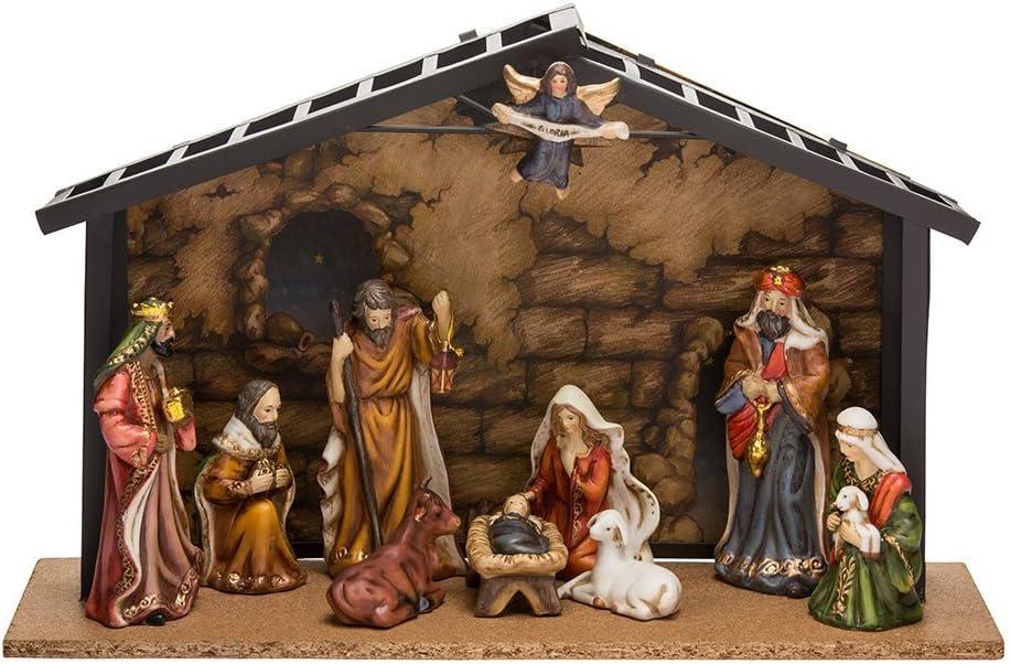 Kurt Adler 10-Piece Porcelain Christmas Nativity Set with Metal Crèche