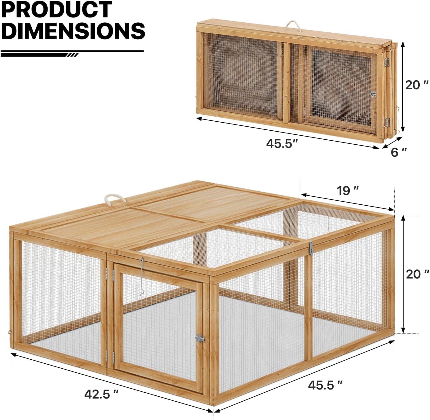 MoNiBloom 45.5" Wooden Chicken Coop Rabbit Hutch, Fir Wood Pet Cage Small Animal Poultry Cage Run with 2 Access Areas, Foldable Pet House Outdoor Large Hen House (Natural)