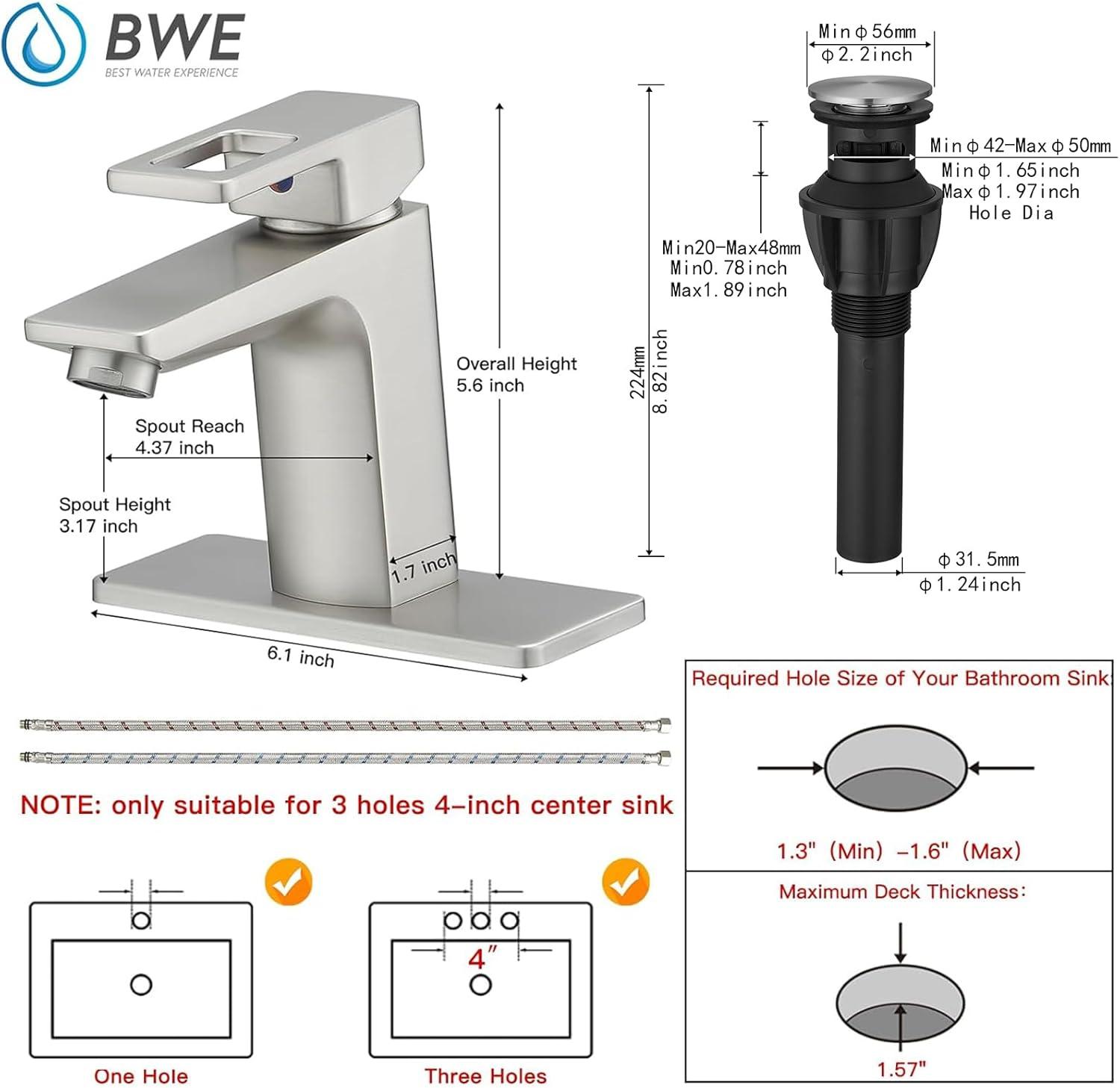 Brushed Nickel Single Handle Bathroom Faucet with Pop-Up Drain