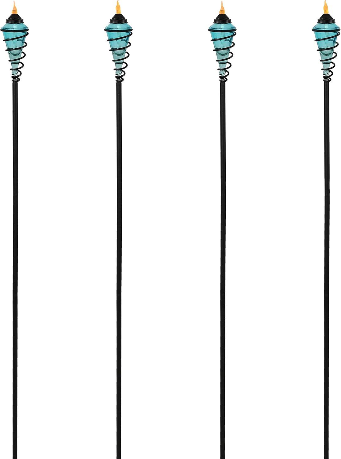 Sunnydaze Outdoor Adjustable Height Glass and Metal Swirl Patio and Lawn Torch Set