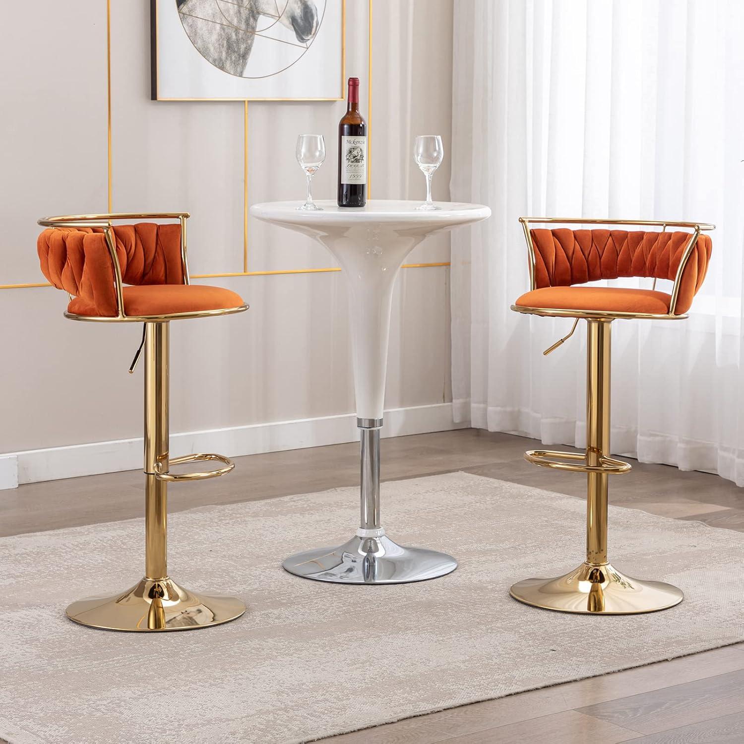 Modern Velvet Adjustable Swivel Bar Stools (Set of 2) Orange