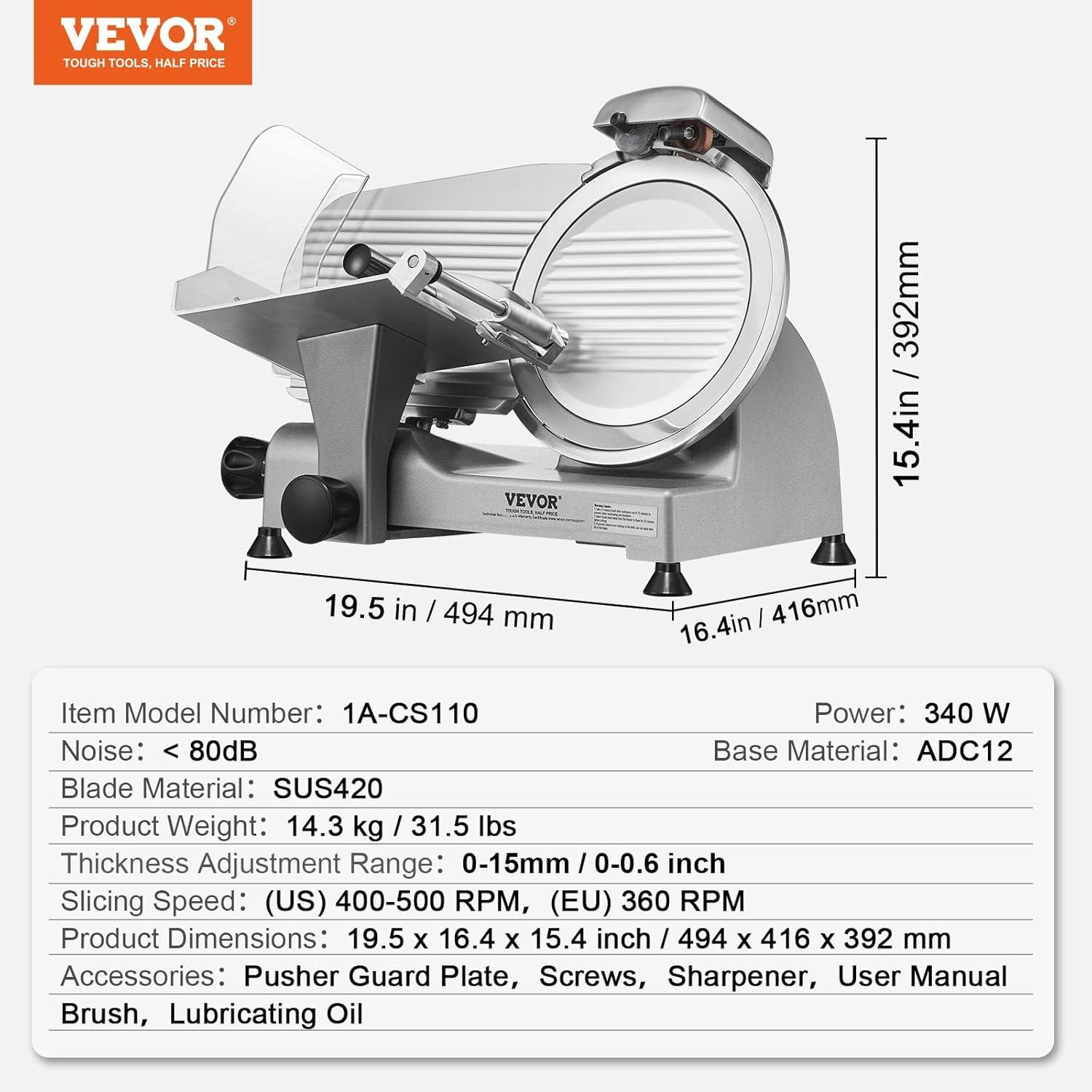 340W Electric Meat Slicer with Stainless Steel Blade and Blade Guard