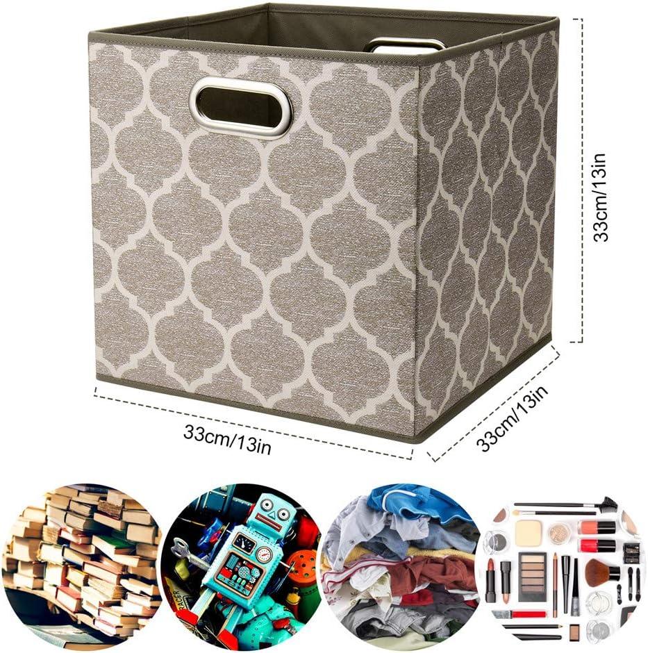 Storage Cubes Bins Fabric 13x13 Inch Brown Storage Boxes Foldable Storage Baskets Printed Cloth Collasible Storage Inserts Cube for Organizing,QY-SC01-6