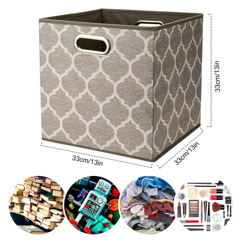 Storage Cubes Bins Fabric 13x13 Inch Brown Storage Boxes Foldable Storage Baskets Printed Cloth Collasible Storage Inserts Cube for Organizing,QY-SC01-6