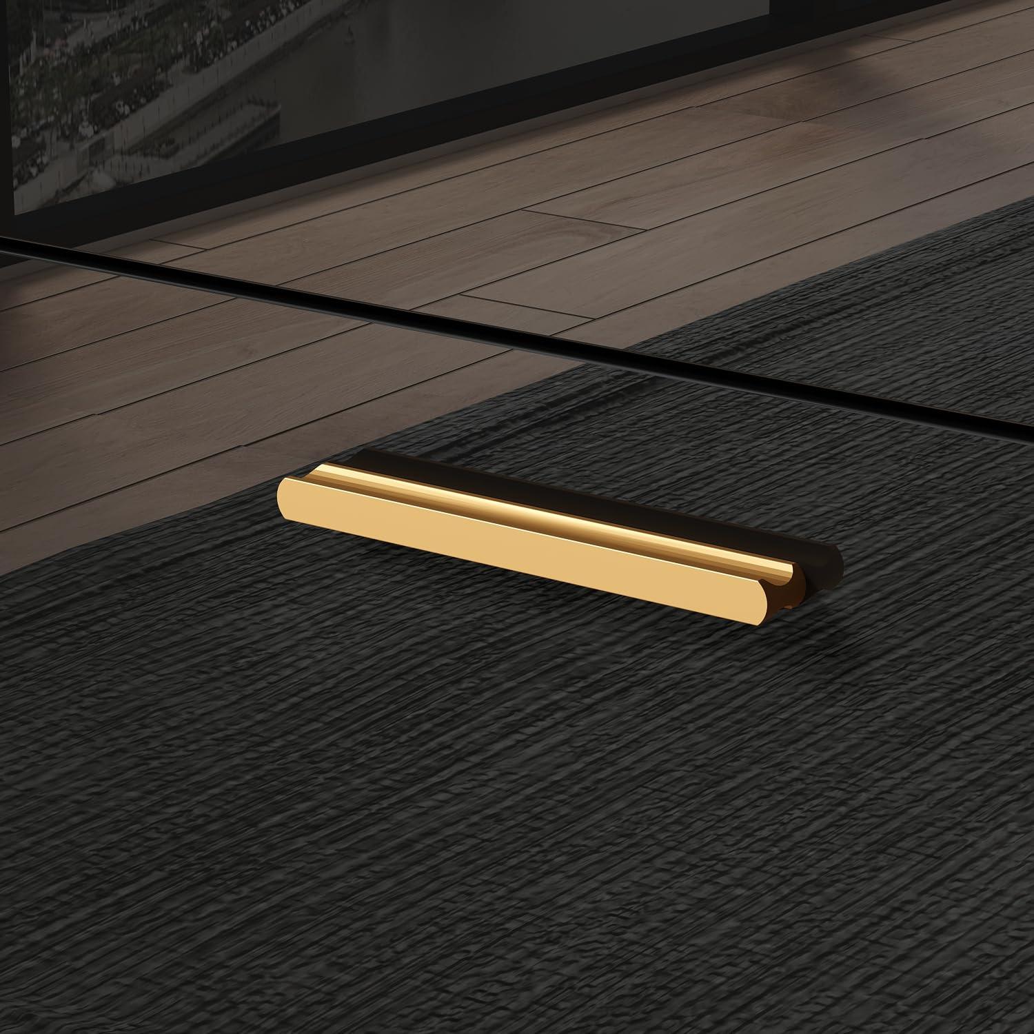 Homsee Black 55.1" L Dresser Storage Chest with 6 Drawers & High Glossy Surface, Wood Double Dresser Chest with Metal Handles for Bedroom, Living Room & Hallway