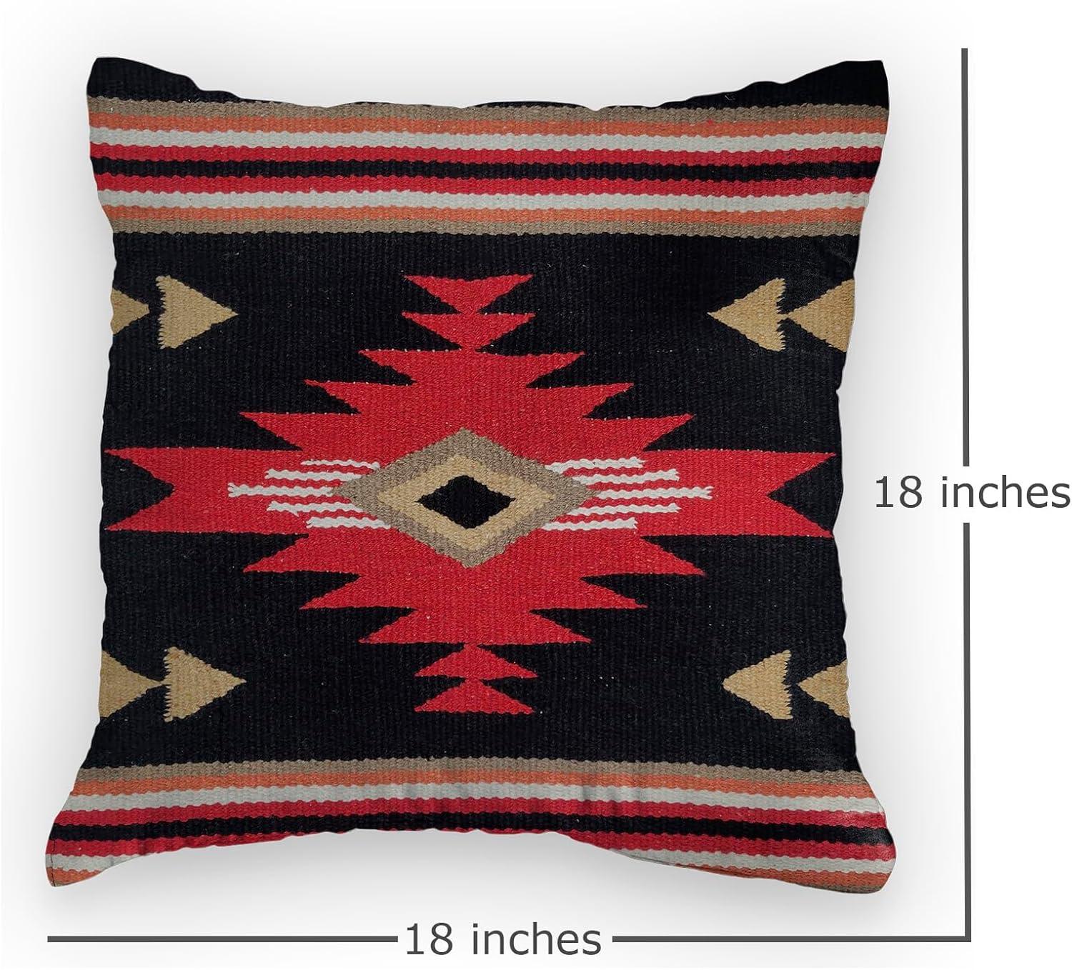 Hand-Woven Red Wool Southwestern 18" Throw Pillow Cover