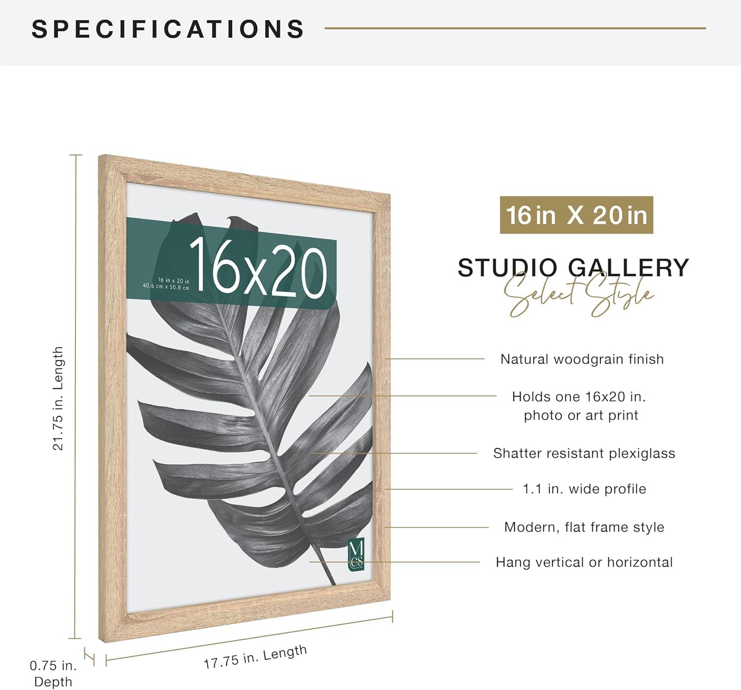 MCS Studio Gallery 16x20 Poster Frame Natural Woodgrain, Vertical & Horizontal Wall Hanging Large Picture Frame for Photos, Posters & Art Prints (1-Pack)