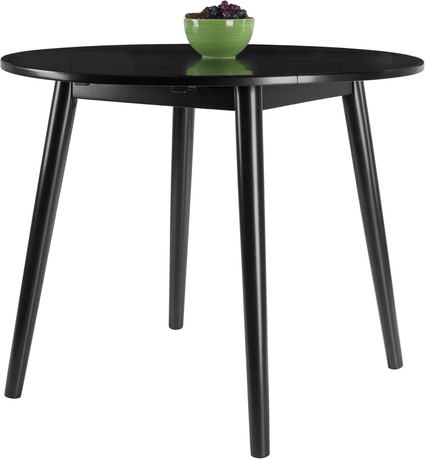 Mid-Century Modern Moreno Black Wood 36" Round Extendable Dining Table