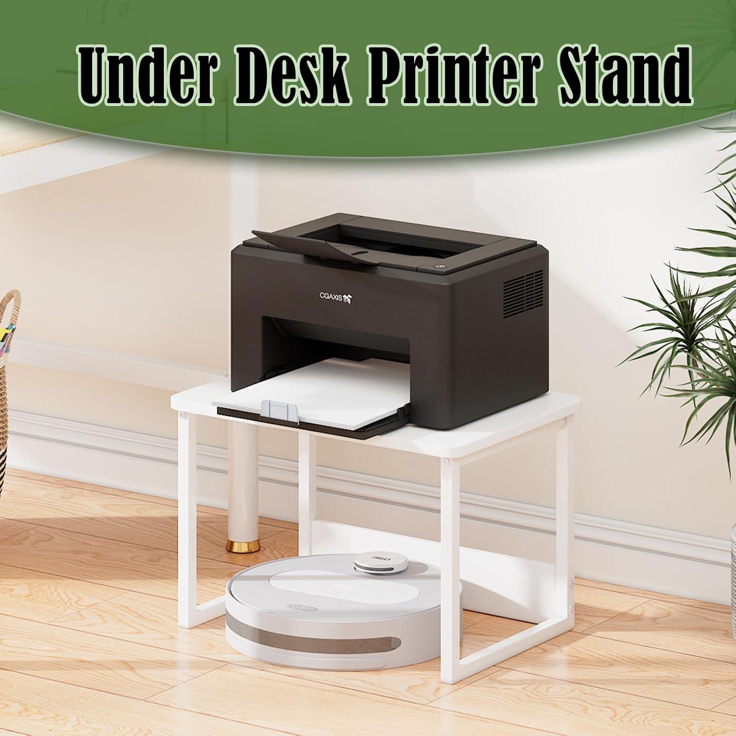 MARTY Printer Stand with Storage for Desk, Desktop Printer Stand Shelf Organzier for Home/Office Heavy Duty Printer Riser Under Desk Small Printer Table for Fax Machine Copier Scanner(White)