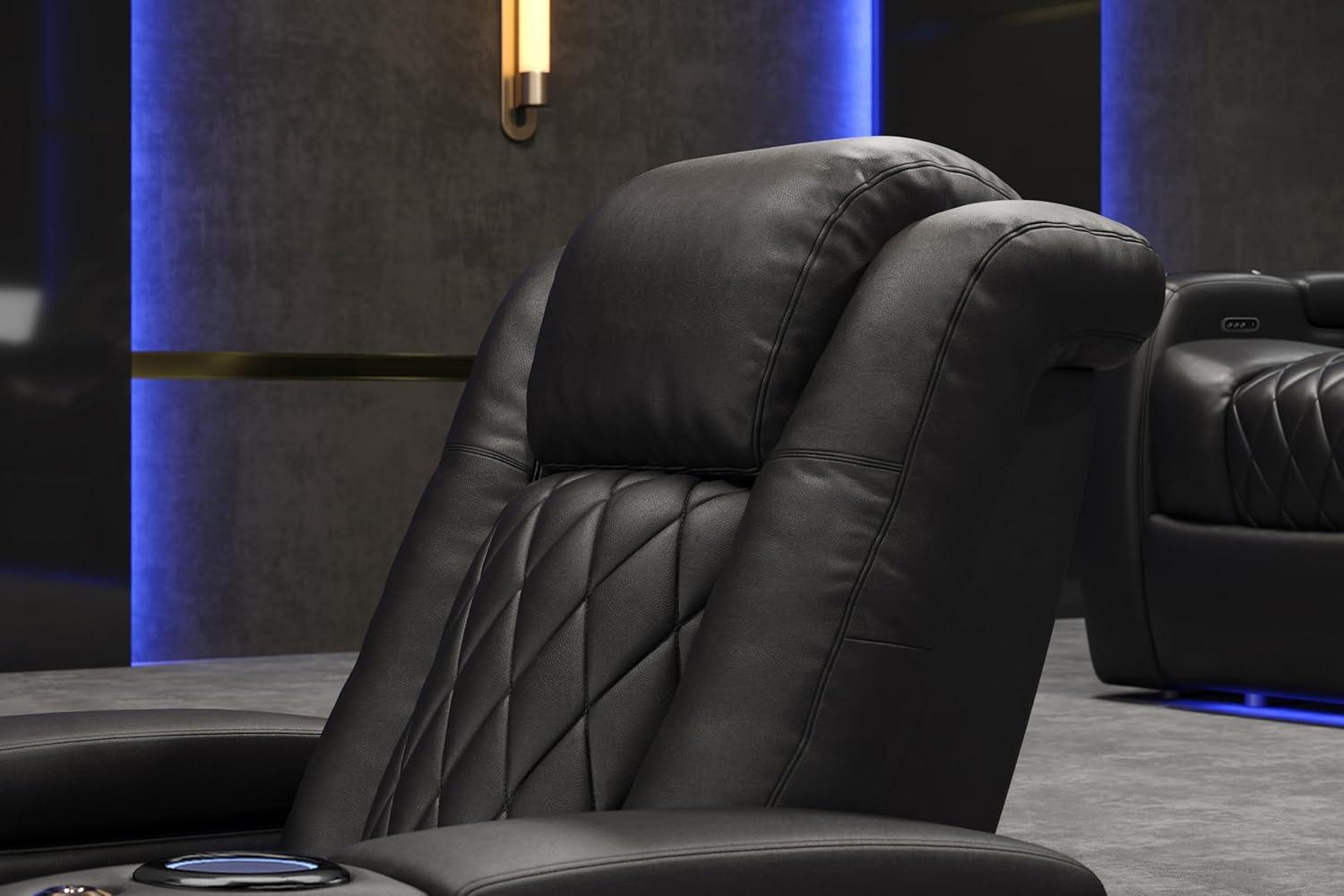 Valencia Tuscany Home Theater Seat - Nappa Leather Power Recliner with Cool Gel Memory Foam, USB-C/USB-A Charging, RGB LED Lights, Adjustable Lumbar & Headrest (Row of 2, Black)
