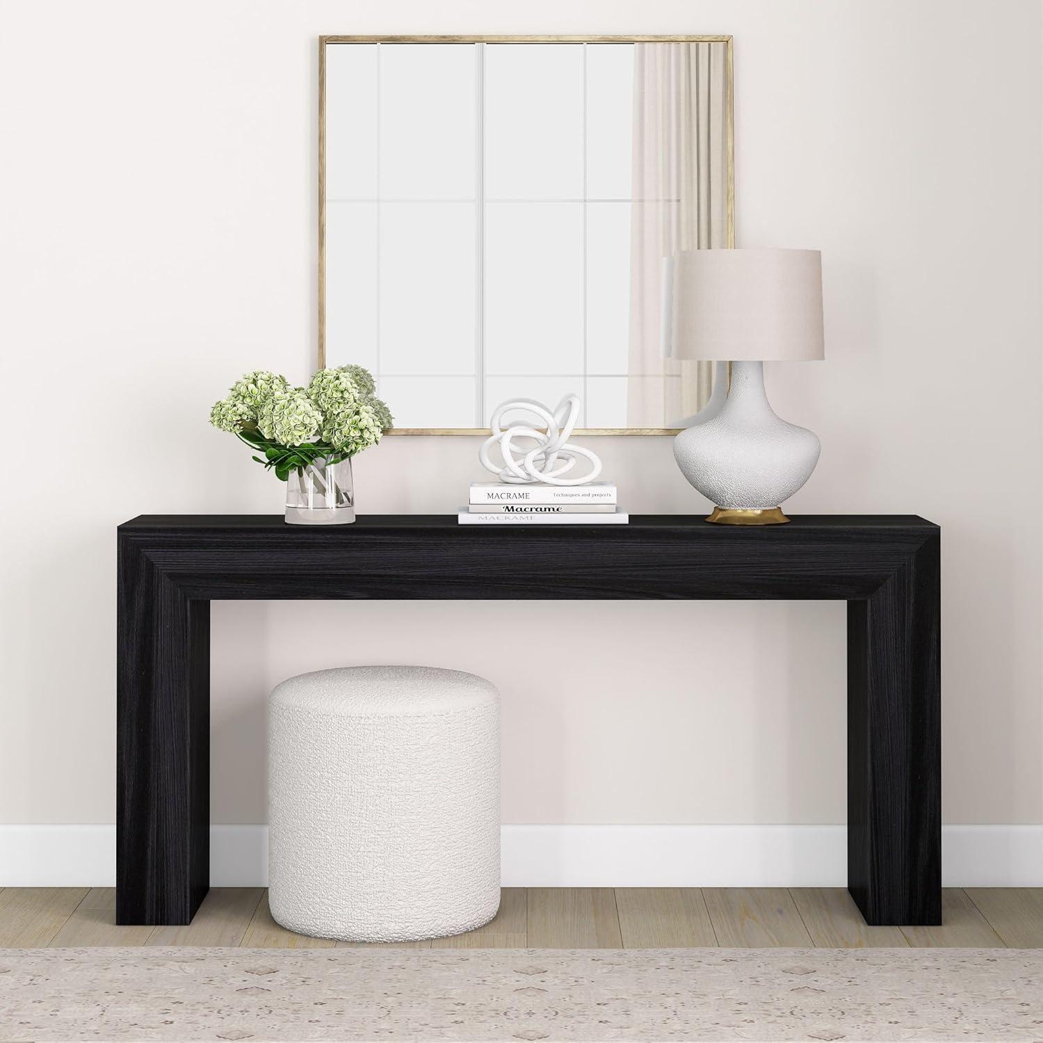 Black Solid Wood 66-Inch Console Table with Storage