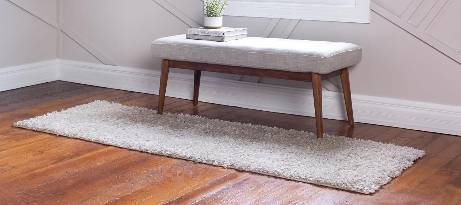 Ivory Shag Runner Rug with Stain-Resistant Synthetic Fibers