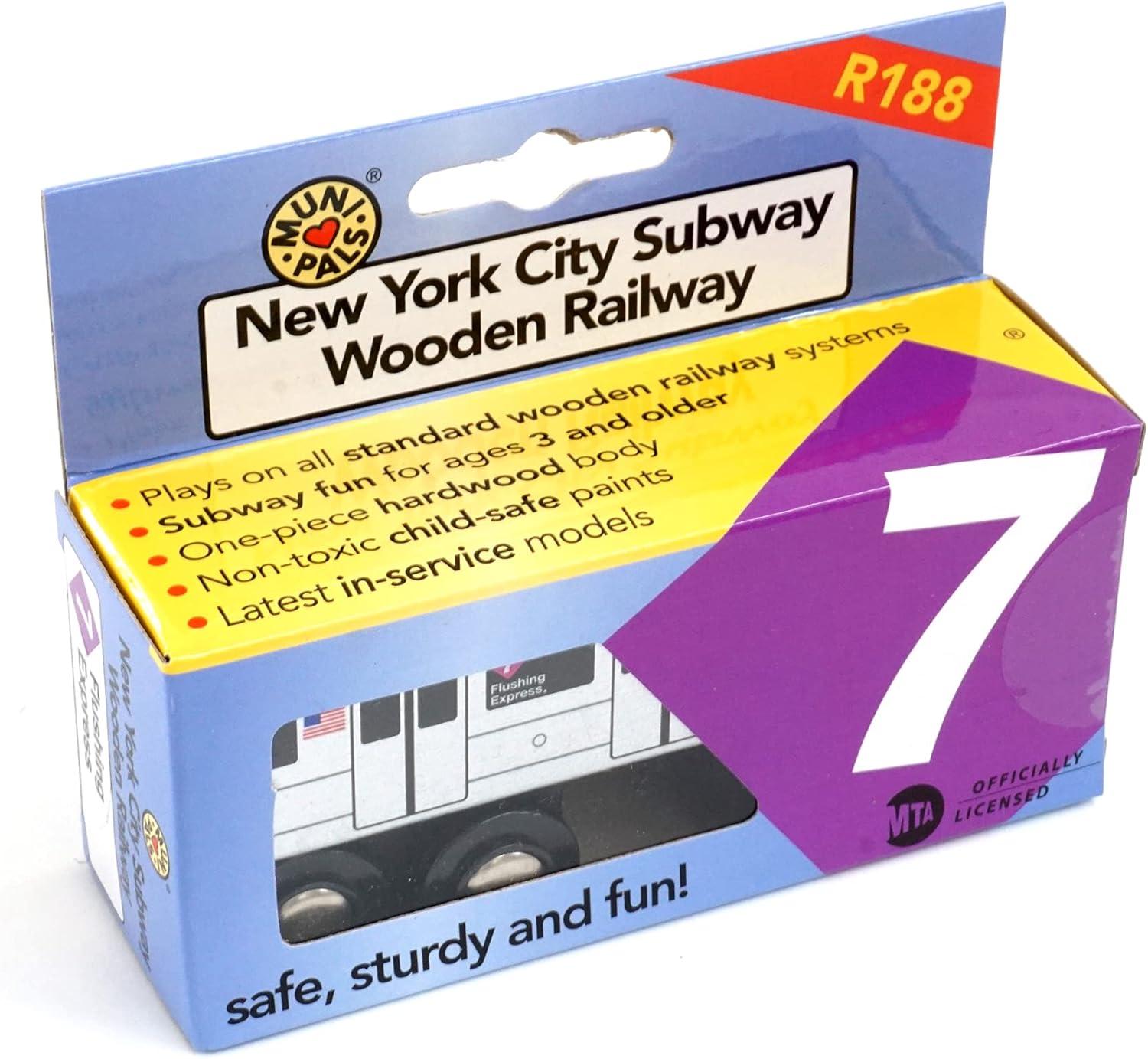MUNI PALS Munipals New York City Subway Wooden Railway (A Division/IRT) 7 Train/Flushing Express–Child Safe and Tested Wood Toy Train