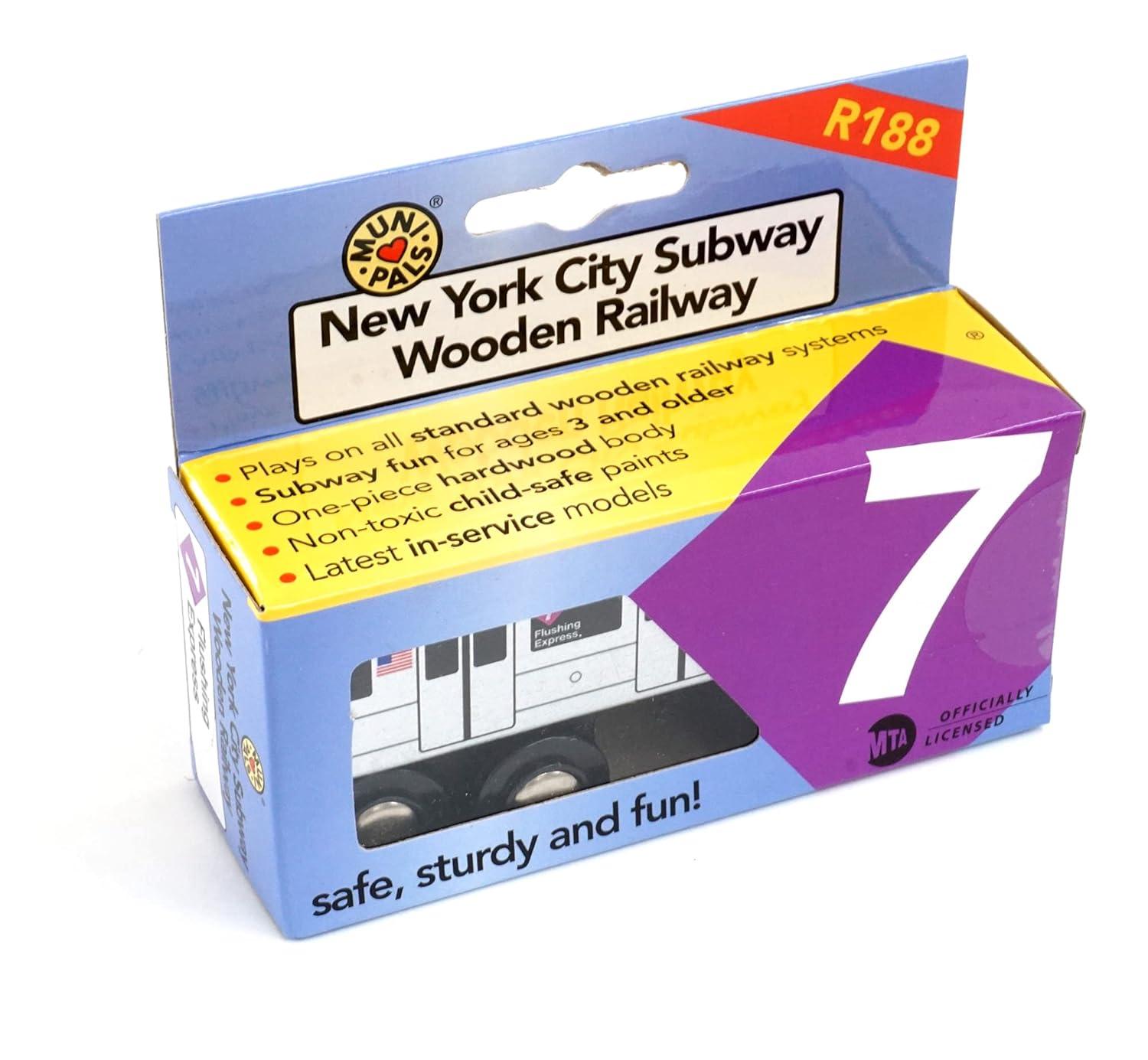 MUNI PALS Munipals New York City Subway Wooden Railway (A Division/IRT) 7 Train/Flushing Express–Child Safe and Tested Wood Toy Train