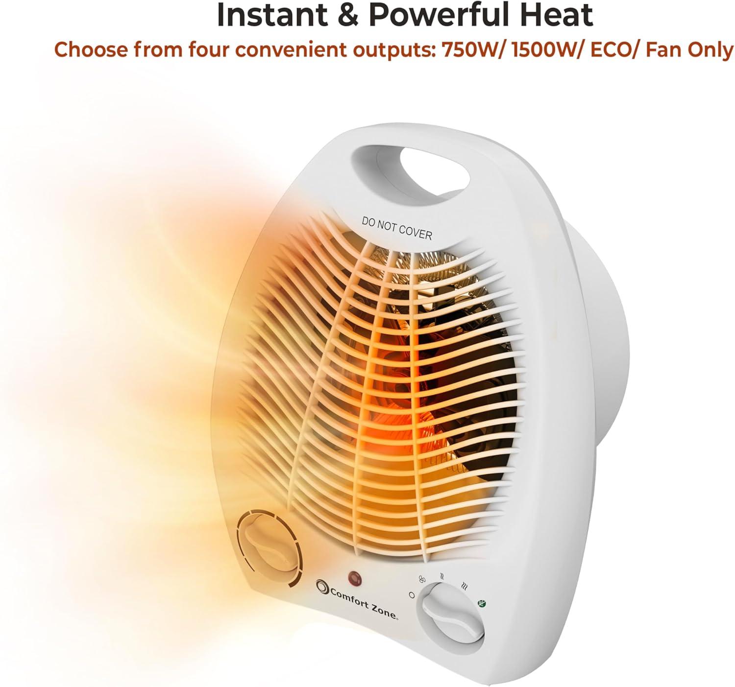 Comfort Zone Electric Fan-Forced Portable Space Heater with Adjustable Thermostat, Overheat Sensor, Tip-Over Switch, & Heat Resistant Housing, Ideal for Home, Bedroom, & Office, 1,500W, CZ40E