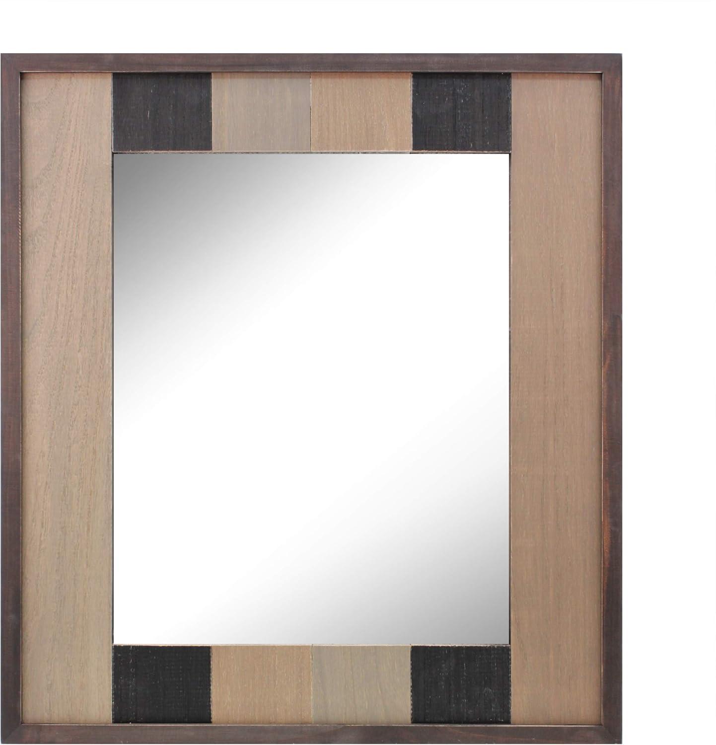 Rustic Rectangular Natural Wood Wall Mirror with Mounting Brackets