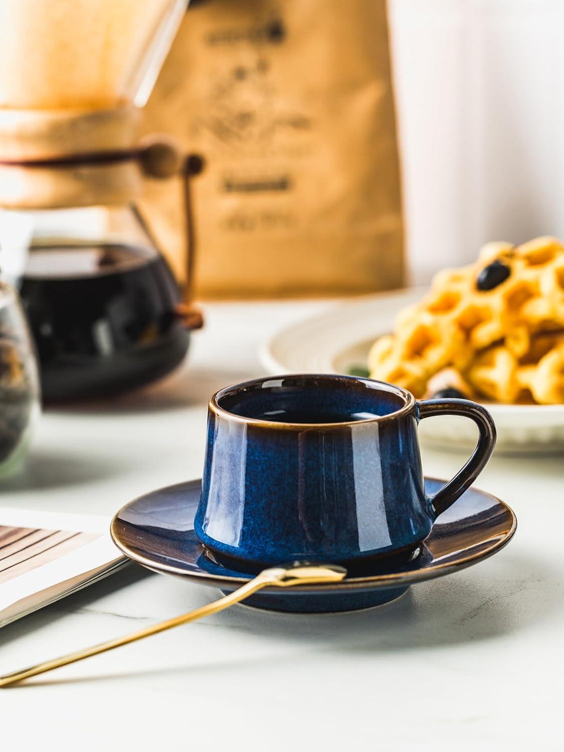 QXXSJ Coffee Cup Set Espresso Cups With Saucers Set With Cup Holder 4 Oz Espresso Cup Set Of 6 - Demitasse Cups Black (Set of 6)