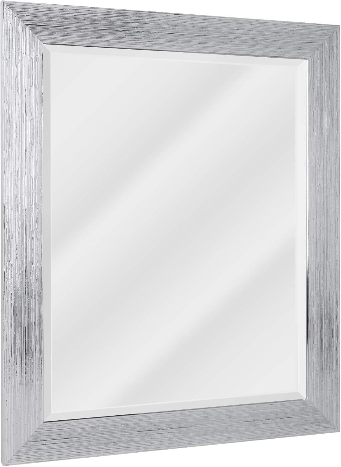 Head West Textured Chrome Rectangular Framed Beveled Accent Wall Vanity Mirror - 27.5 x 33.5