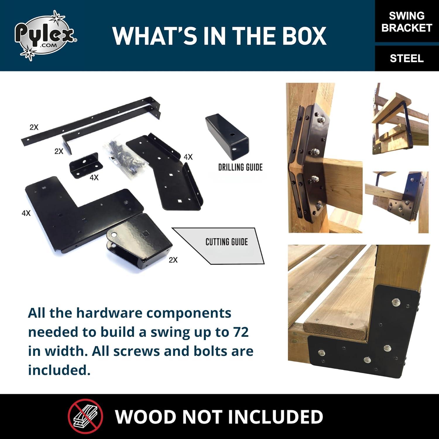 Pylex Swing Brackets for Chair, Outdoor Patio Swings, Wooden Porch Bench, Heavy-Duty Steel DIY Kit - 500 lbs - Steel Bracket Only