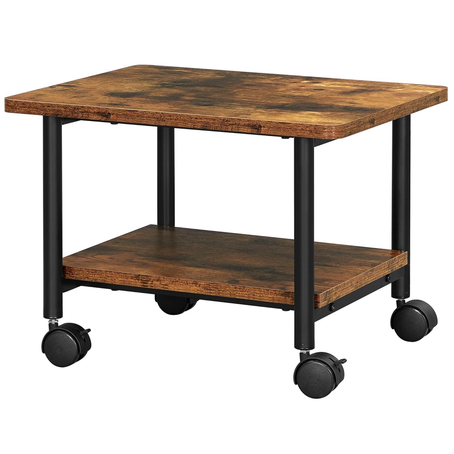 VASAGLE 2 Tier Industrial Desk Printer Stand, Rustic Brown and Black