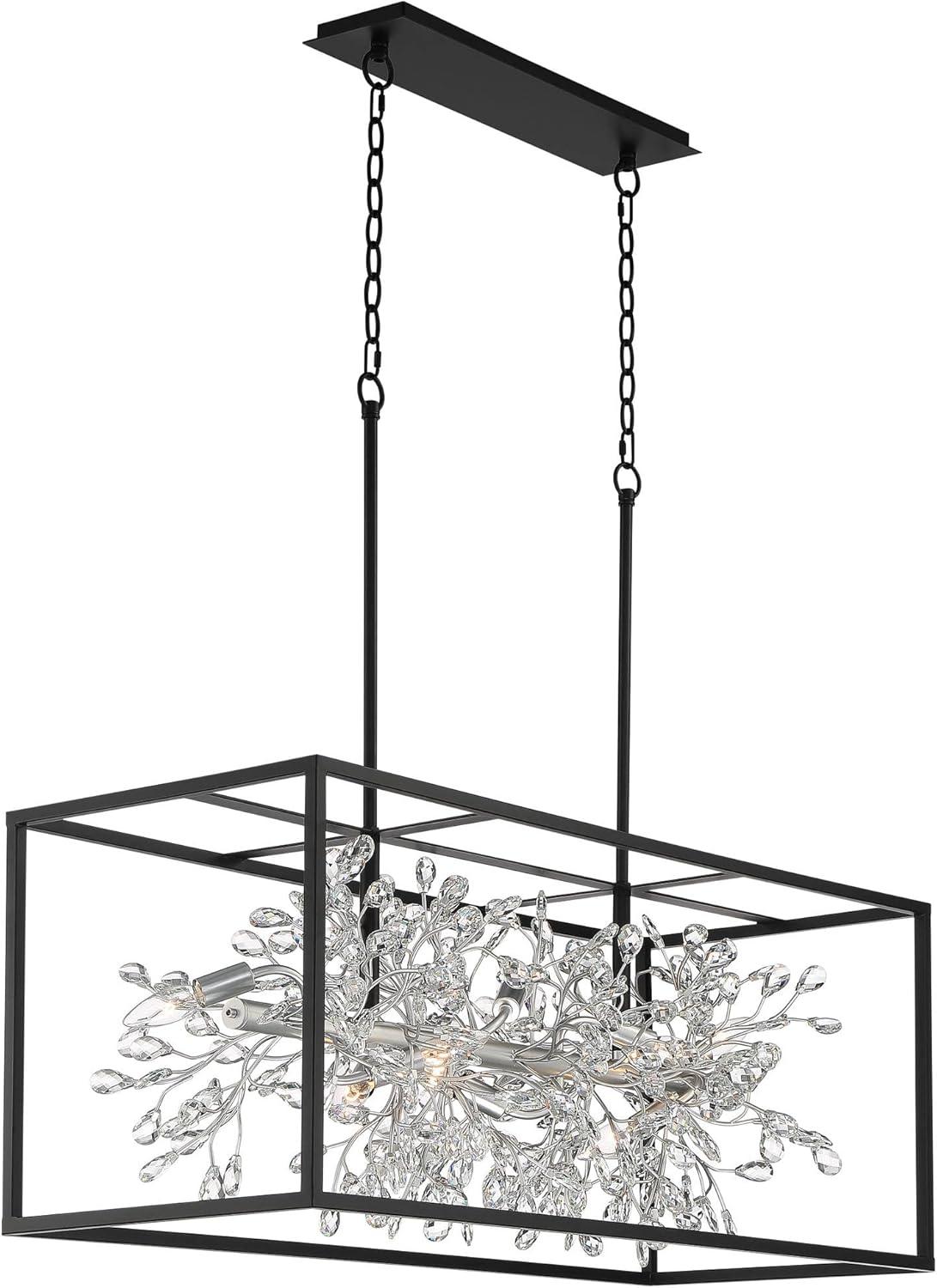 Possini Euro Design Carrine Black Silver Linear Pendant Chandelier 38 1/2" Wide Modern Clear Crystal 8-Light Fixture for Dining Room Kitchen Island