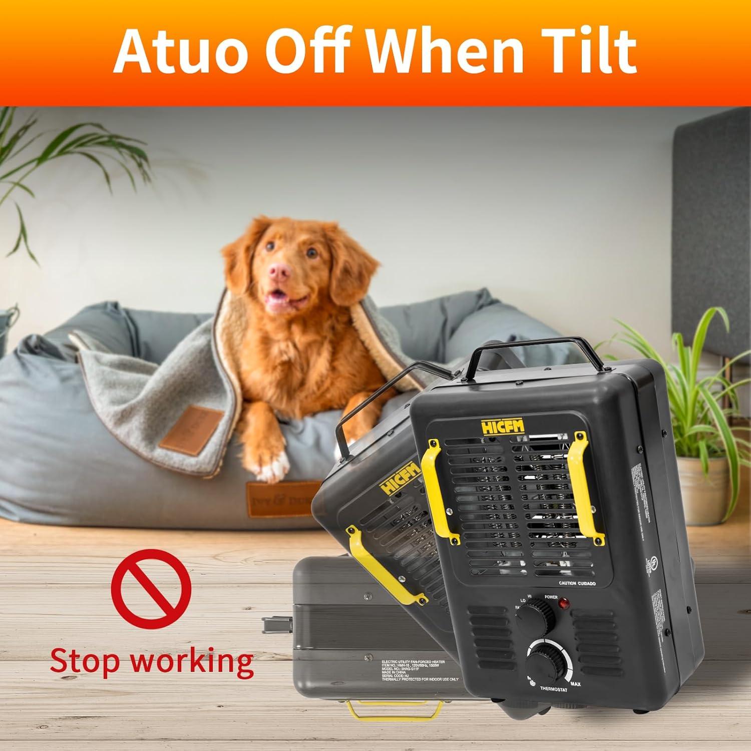 HiCFM Milkhouse Space Heater, 1300W/1500W Electric Heater with Thermostat, Safe and Quiet for Home Office Garage Workshop - UL Safety Listed