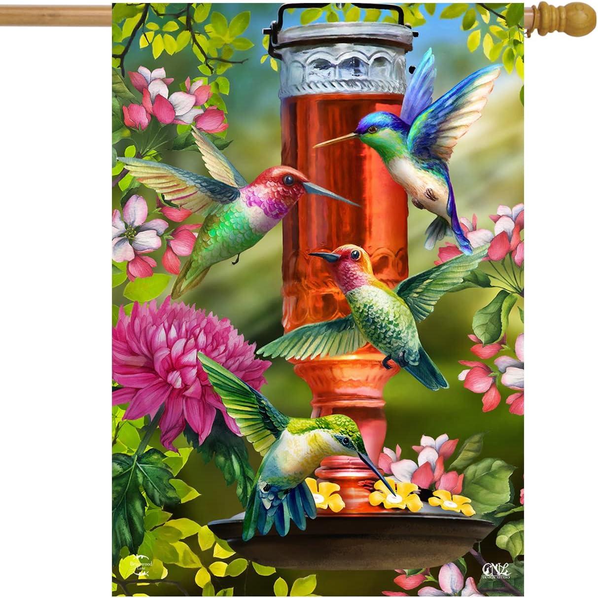 Hummingbird Feeder Spring House Flag Floral 28" x 40" Briarwood Lane