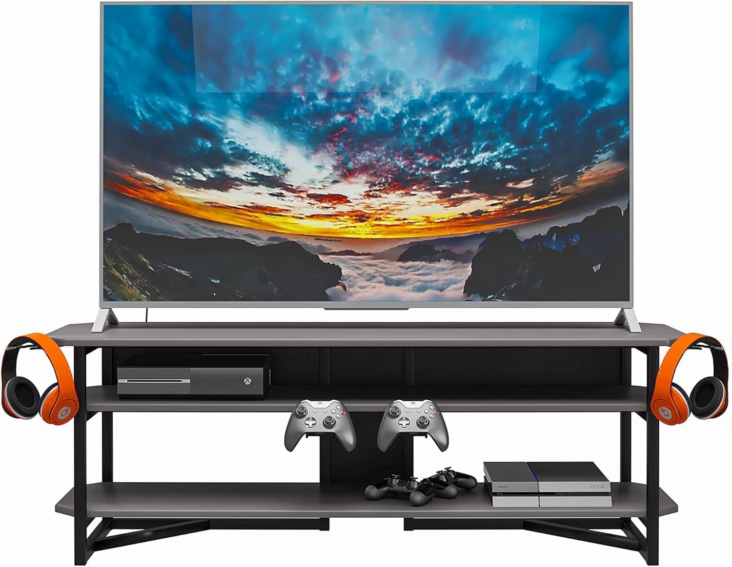 NTense Quest 65" Matte Black Gaming TV Stand with Controller Hooks