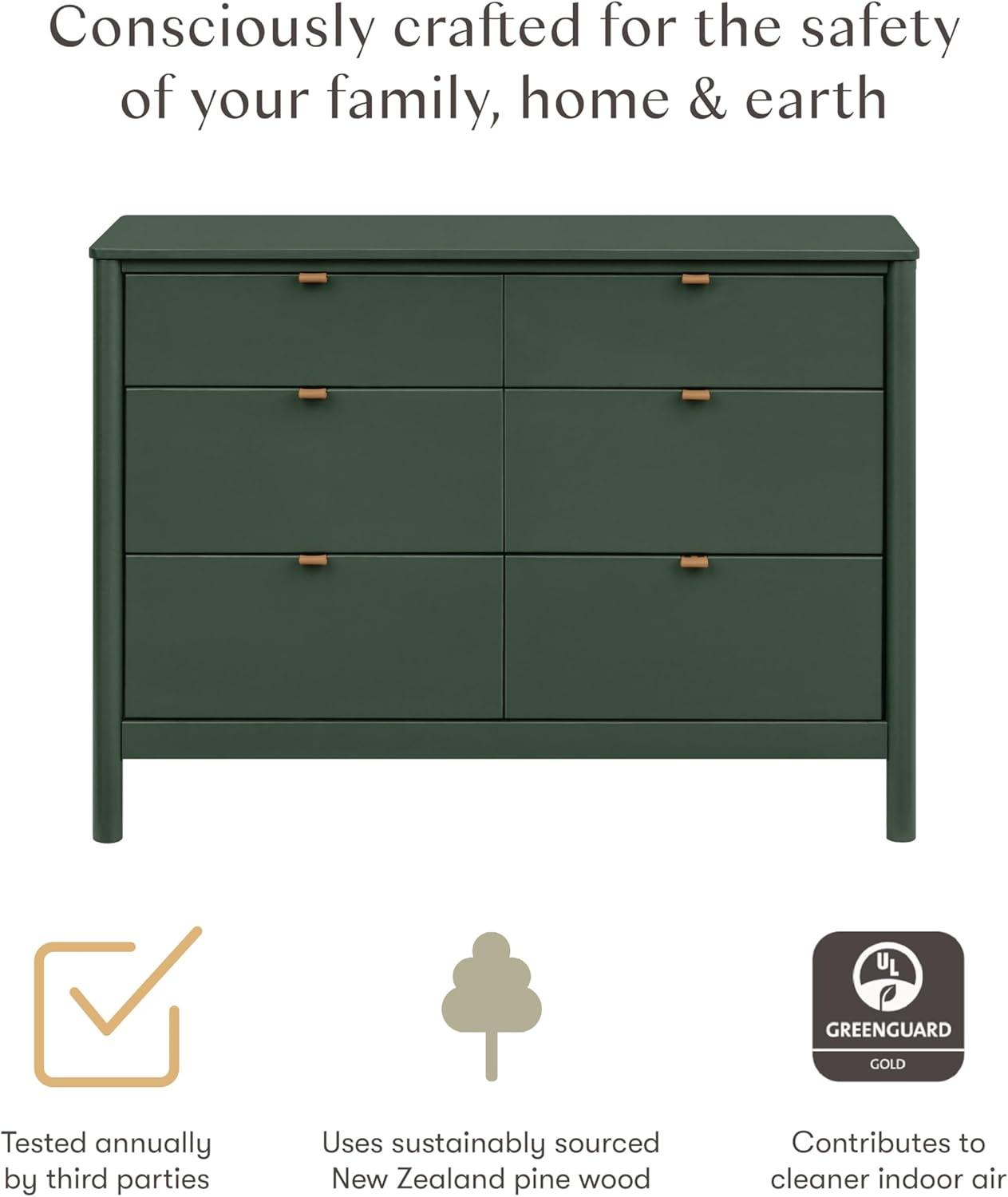 Forest Green 6-Drawer Dresser with Vegan Leather Pulls