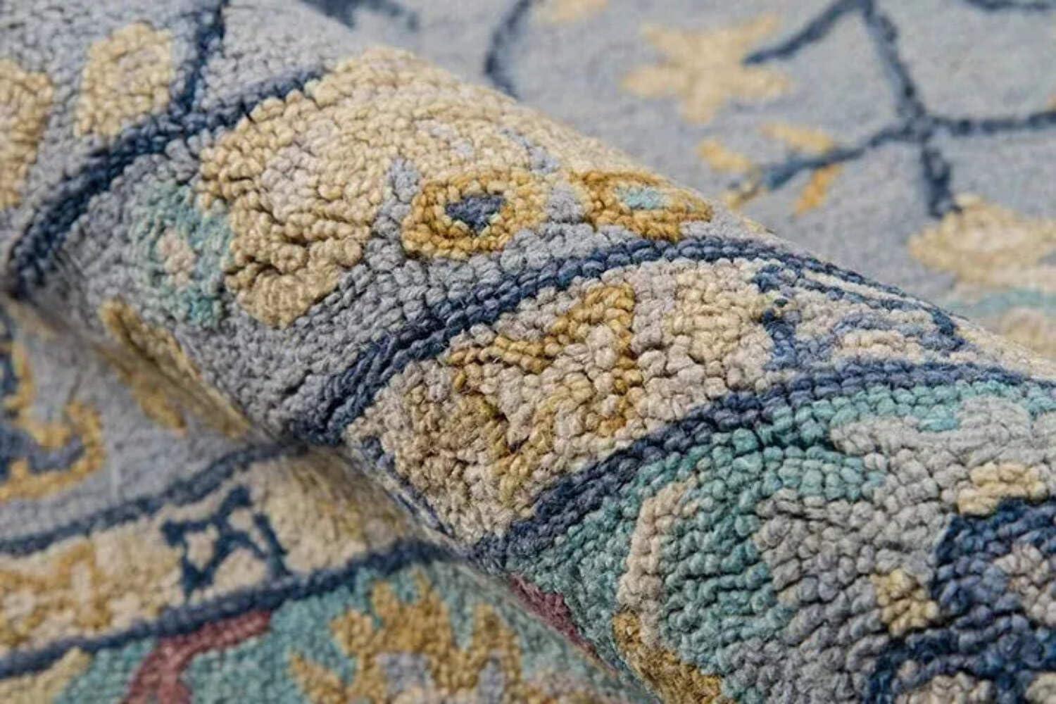 Handmade Blue Wool Tufted Rectangular Area Rug 9'6" x 13'6"