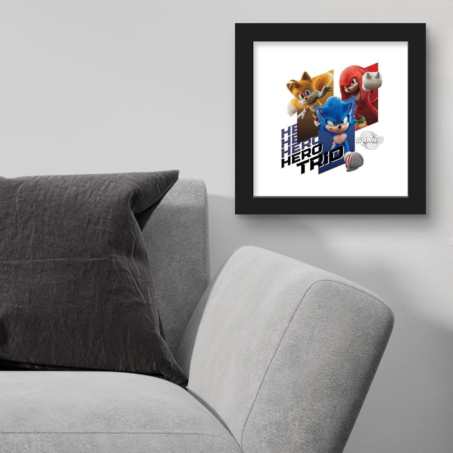 Gallery Pops Sonic the Hedgehog 3 - Hero Trio Wall Art, Black Framed Version, 12" x 12"