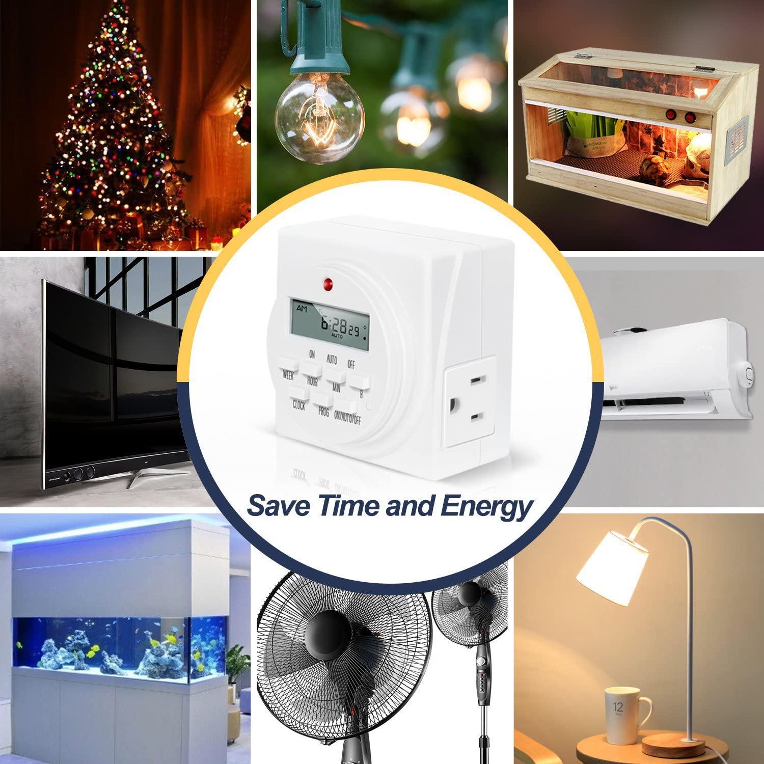 iPower Digital Programmable Timer, Heavy Duty Dual Outlet for Lights, 125VAC, 15A, 60 Hz, 1725W, ETL Listed, Indoor Dual Outlet Switch, Appliance, Pool Pump, White, 2 Pack