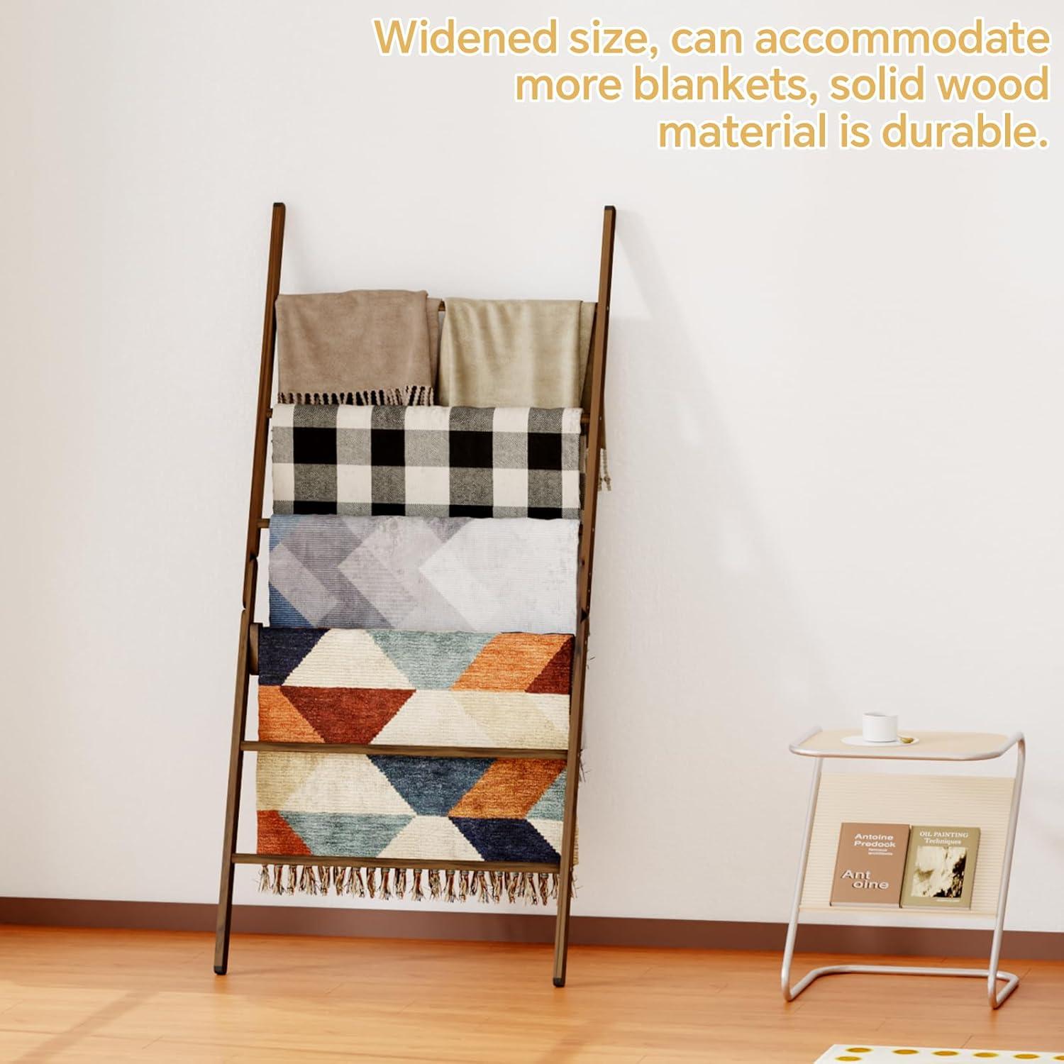 Red Barrel Studio® 6-Tier Wide Double Blanket Ladder Wood, Rustic Decorative Towel Rack For Big Blanket, Towel, Quilt, Clothes, Freestanding Blanket Holder Towel Ladder Decor Stand For Living Room, Bedroom