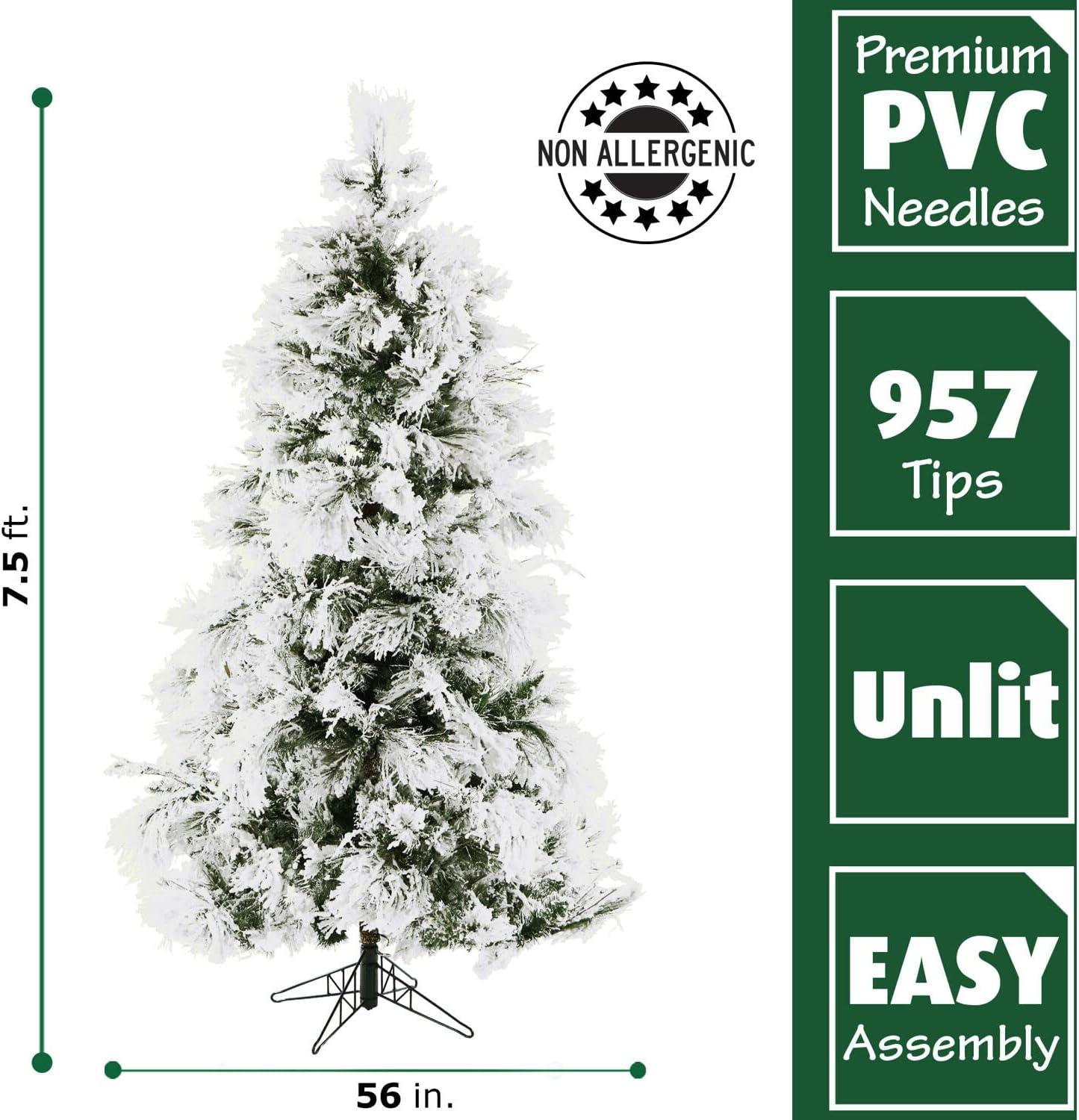 Fraser Hill Farm Flocked Snowy Pine Artificial Christmas Tree