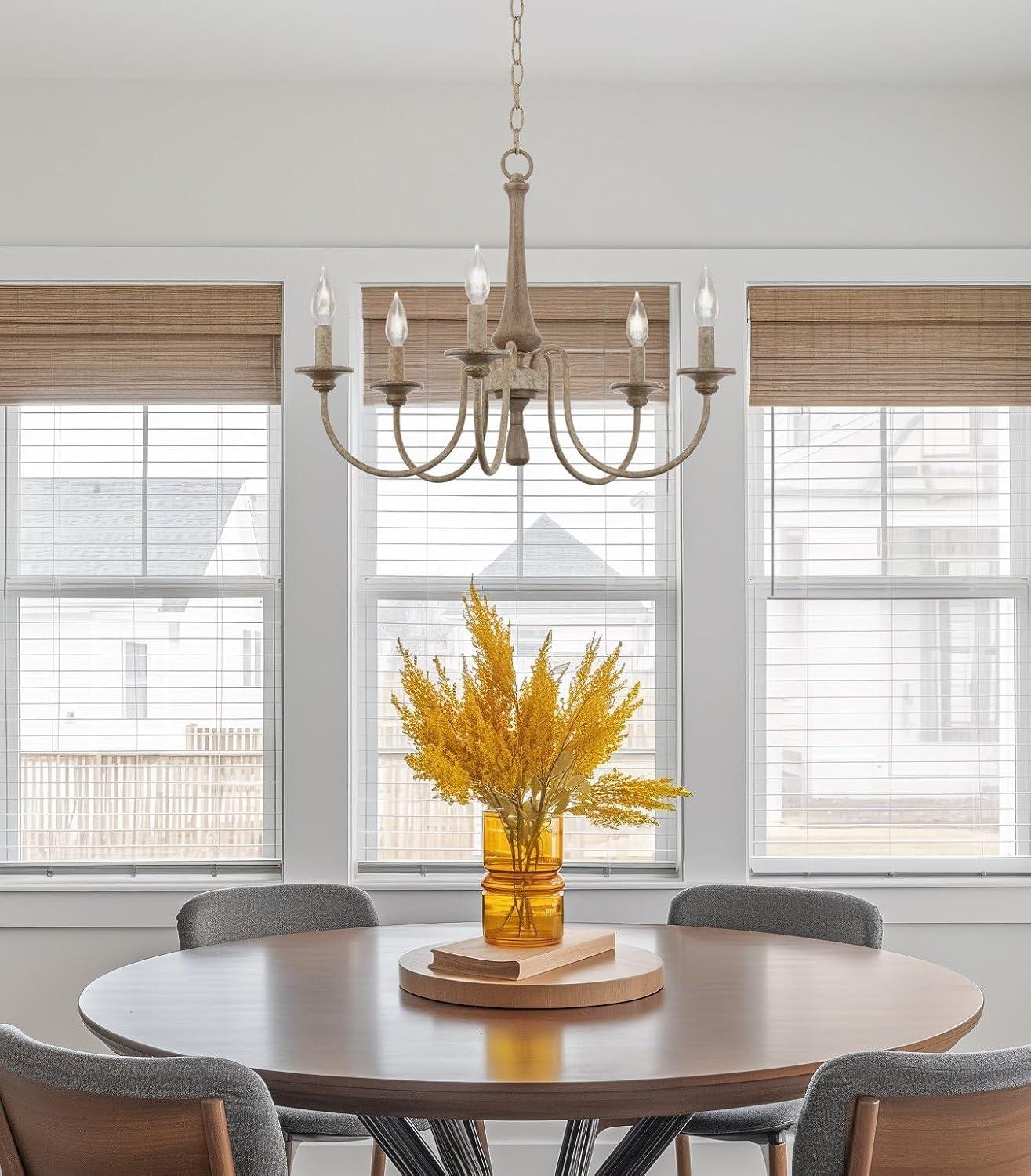 Kira Home Sherbrooke 24" 5-Light French Country Chandelier, Adjustable Height, Smoked Cedar Finish