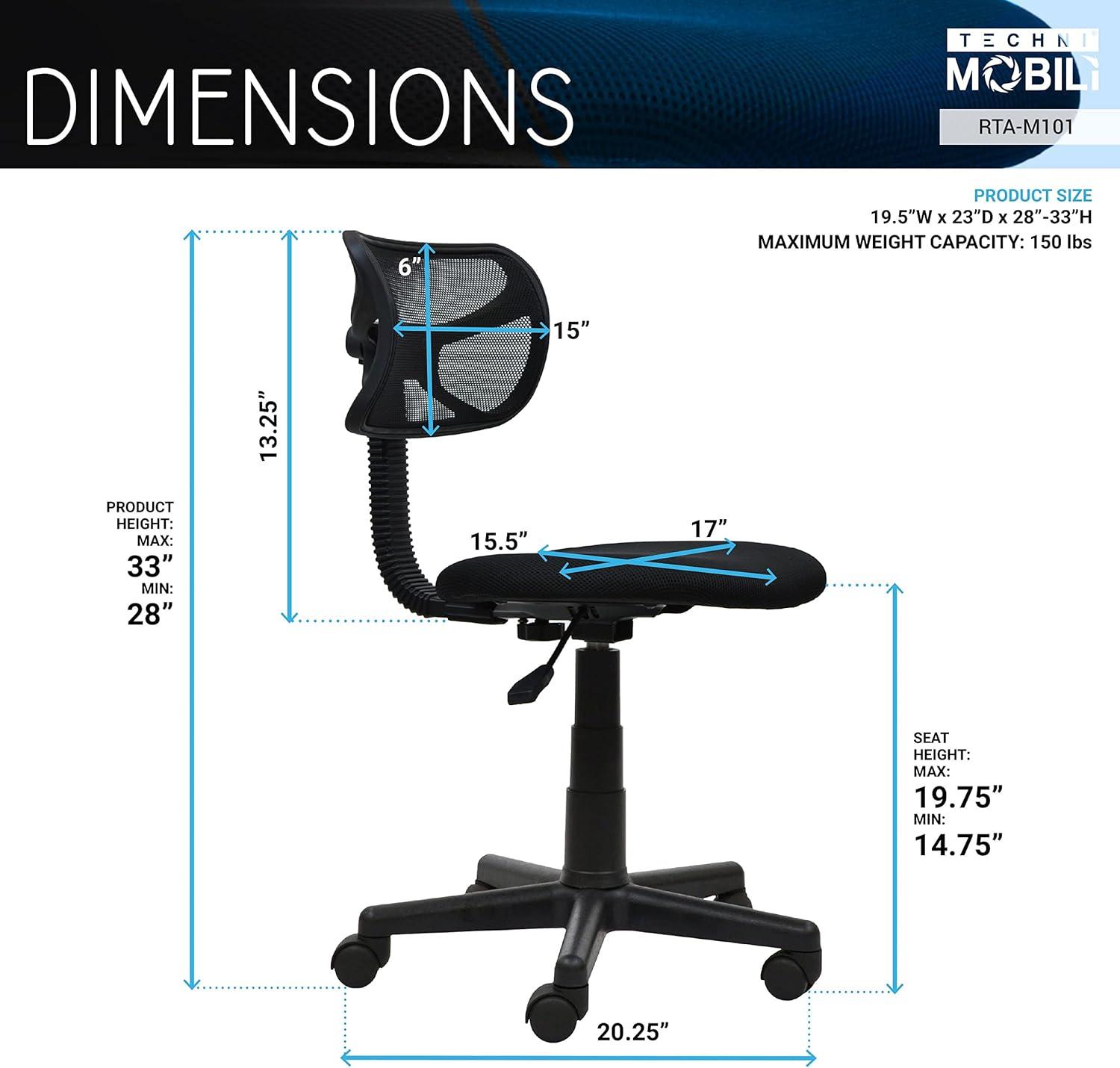 Techni Mobili Student Mesh Task Office Chair, White
