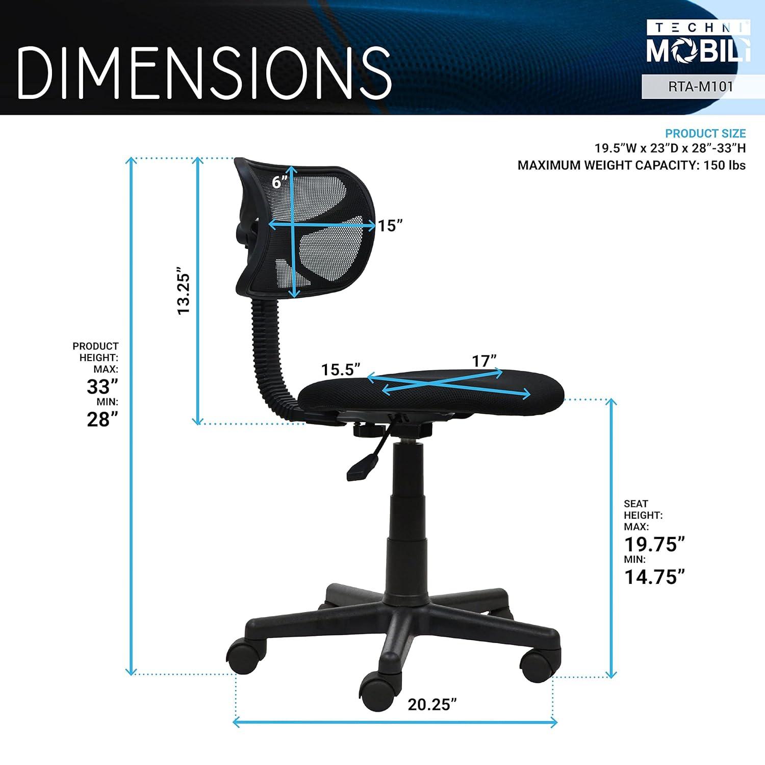 Techni Mobili Student Mesh Task Office Chair, White