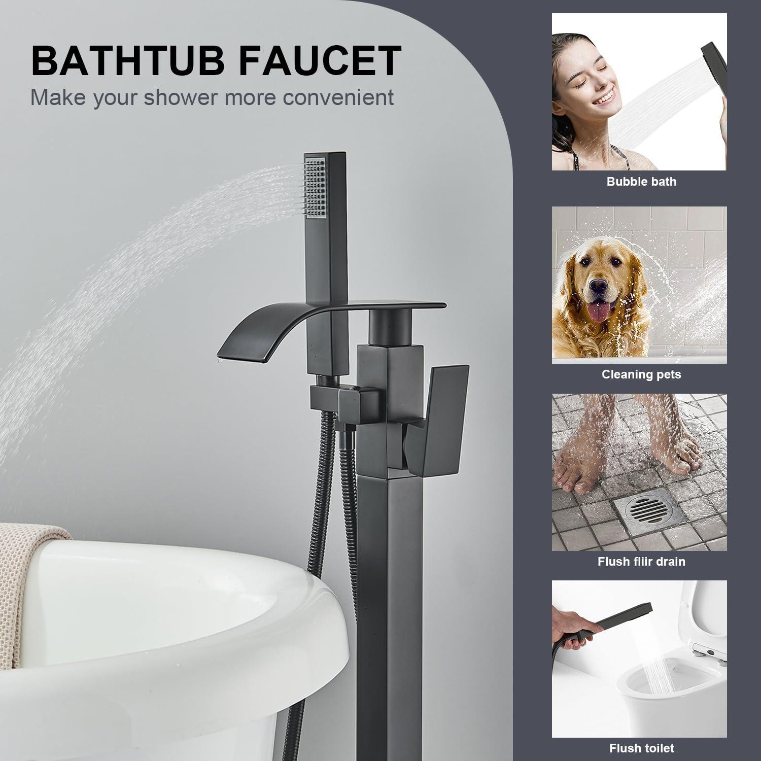 PWTOOL Freestanding Tub Faucet Modern Shower Head Sets for Bathroom Tub Filler Matte Black High-Pressure Shower Head Solid Brass Floor Mount Faucets Mixer Taps Bathroom Supplies for accepted