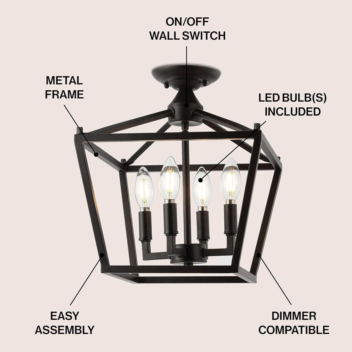 JONATHAN Y Milton Mini Lantern 4-Light Iron Modern Farmhouse LED Flush Mount, by JONATHAN  Y Oil Rubbed Bronze